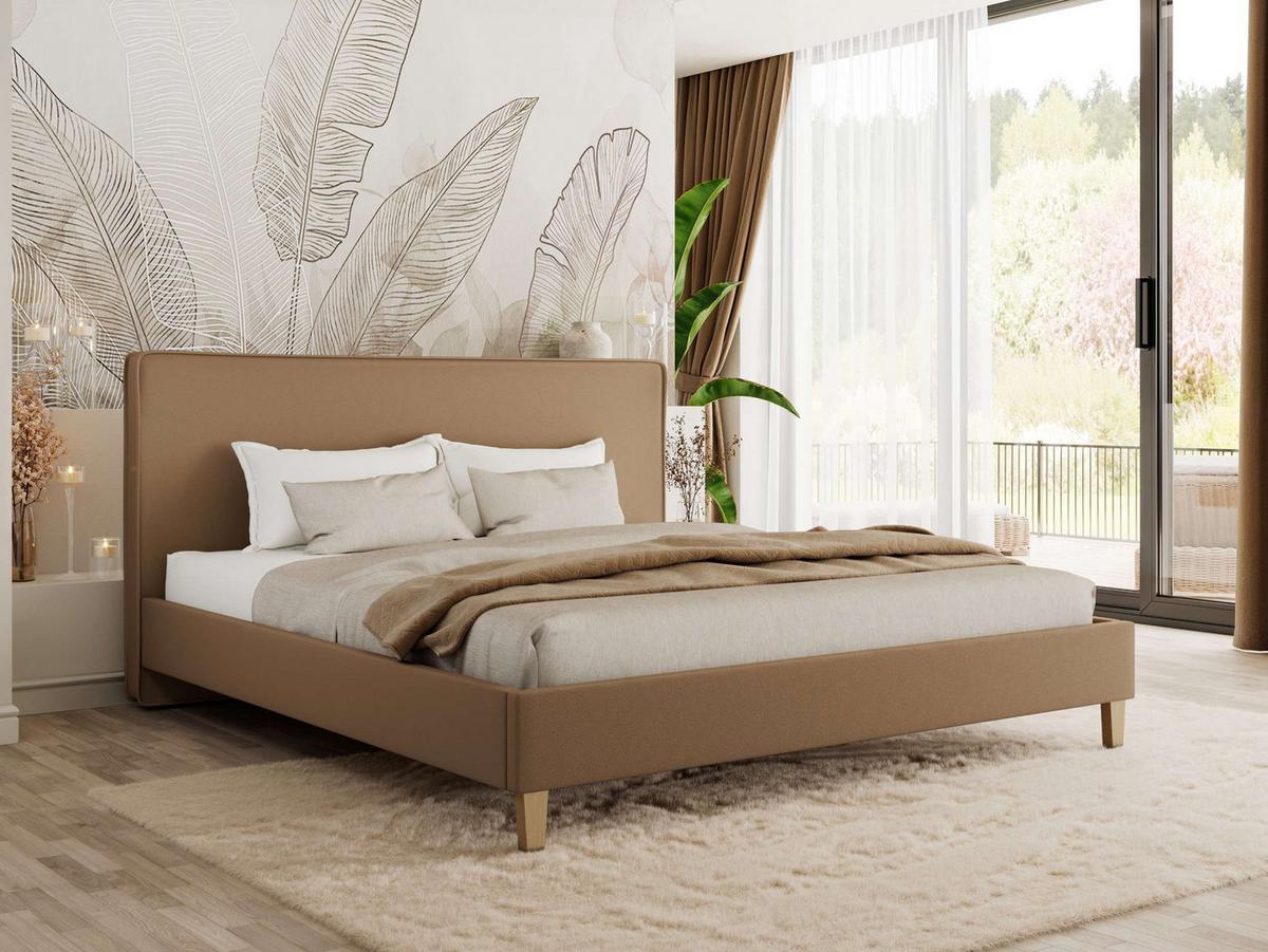 POLSTERBETT LUMARO CLASSIC 140/200 - Braun Kunstleder - Matratze Multipocket - Braun/Kernbuche, Holz/Textil (140/200cm) - MKS