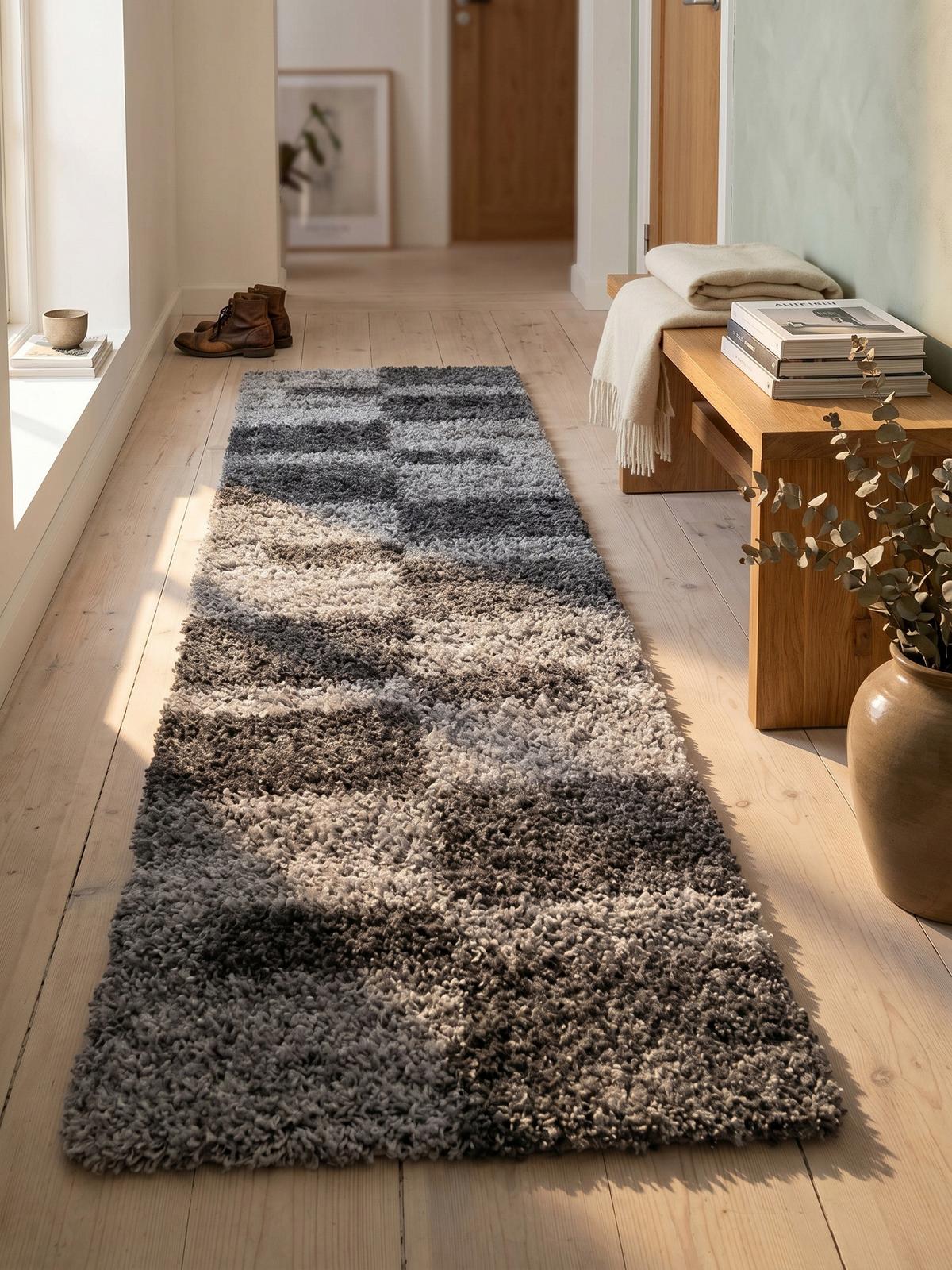 HOCHFLORTEPPICH WERFEN, kariert, Grau, 80 x 250 cm - Grau, Textil (80/250cm) - KADIMA DESIGN