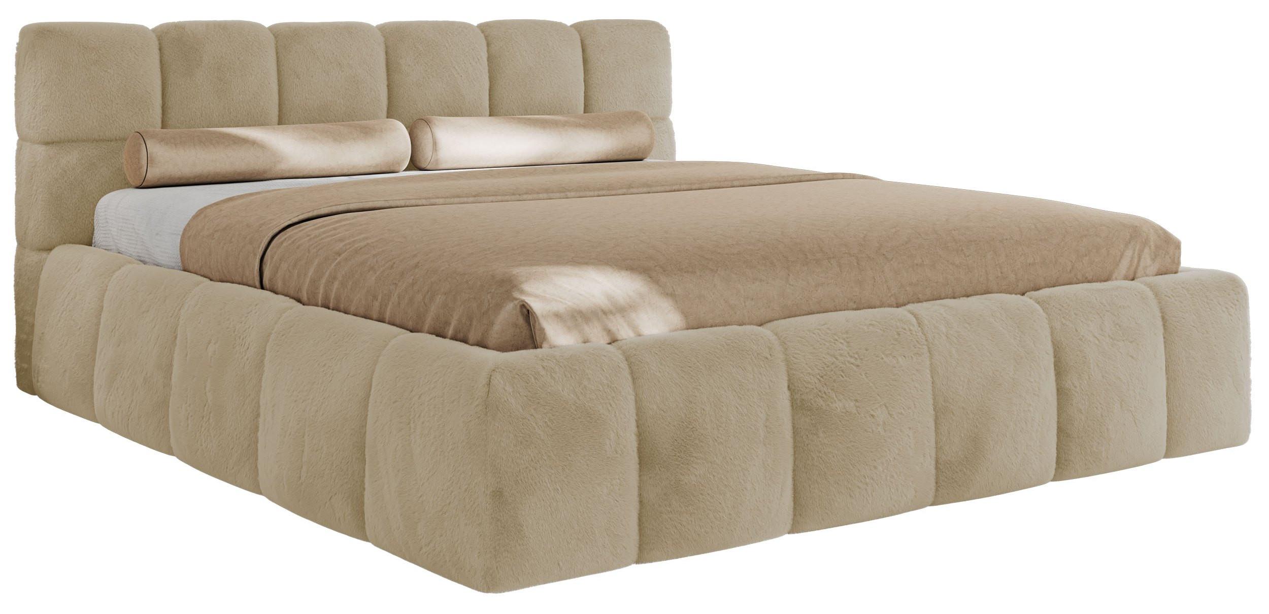 POLSTERBETT NIRA CLASSIC 180/200 - Creme Plüsch - Pocket-Matratze - Creme, Textil (180/200cm) - MKS