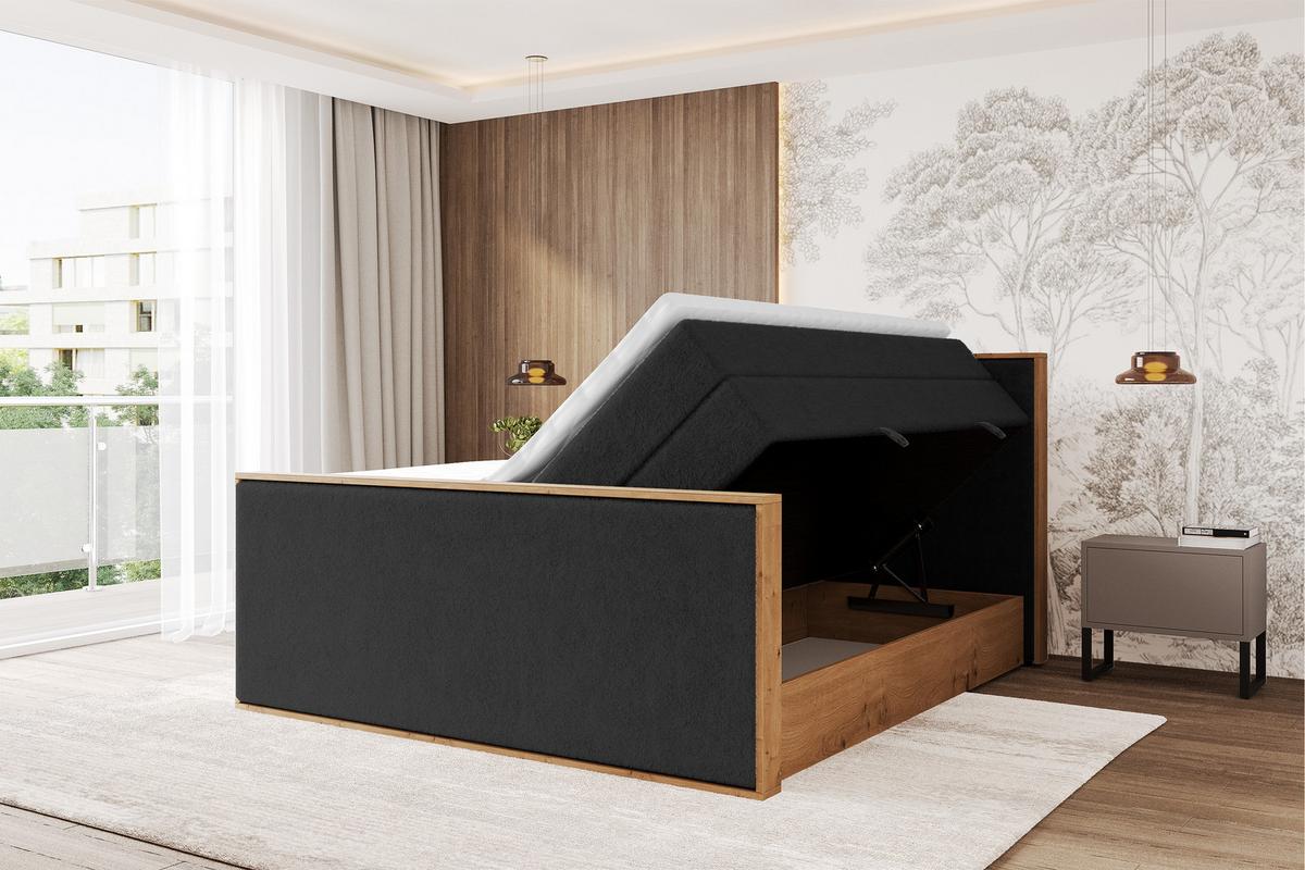 BOXSPRINGBETT LOLLI9 -Z-KING 140x200 - H3/H4 Schwarz - Schwarz Hochglanz, Holzwerkstoff (140/200cm) - ALTDECOR