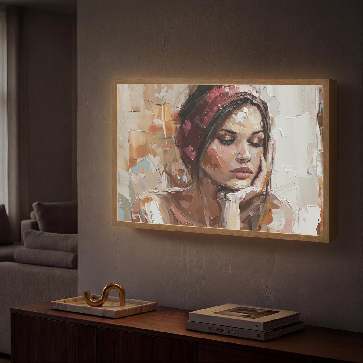 WANDLEUCHTE MIT AKKU Frau - Lackierung - Porträt - Modern 60x40 cm - Braun, Holzwerkstoff (60/40/8cm) - OnlyWow