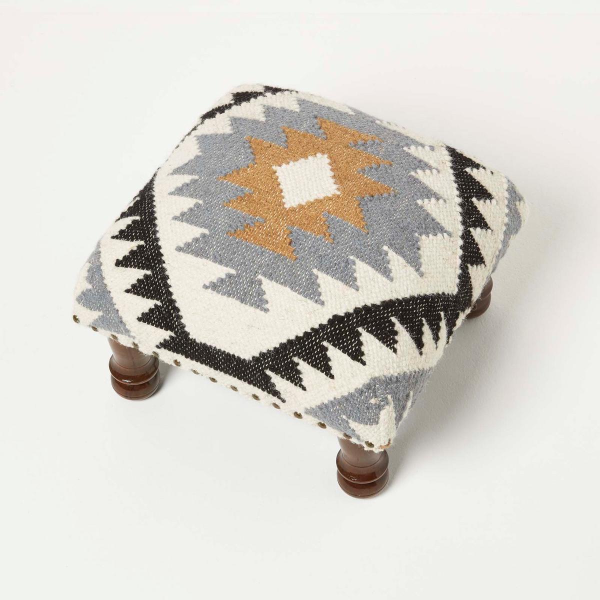 KELIM-HOCKER Agra mit Holzbeinen, Ethno-Muster, 40/40/25 cm - Multicolor, Textil (40/25/40cm) - Homescapes