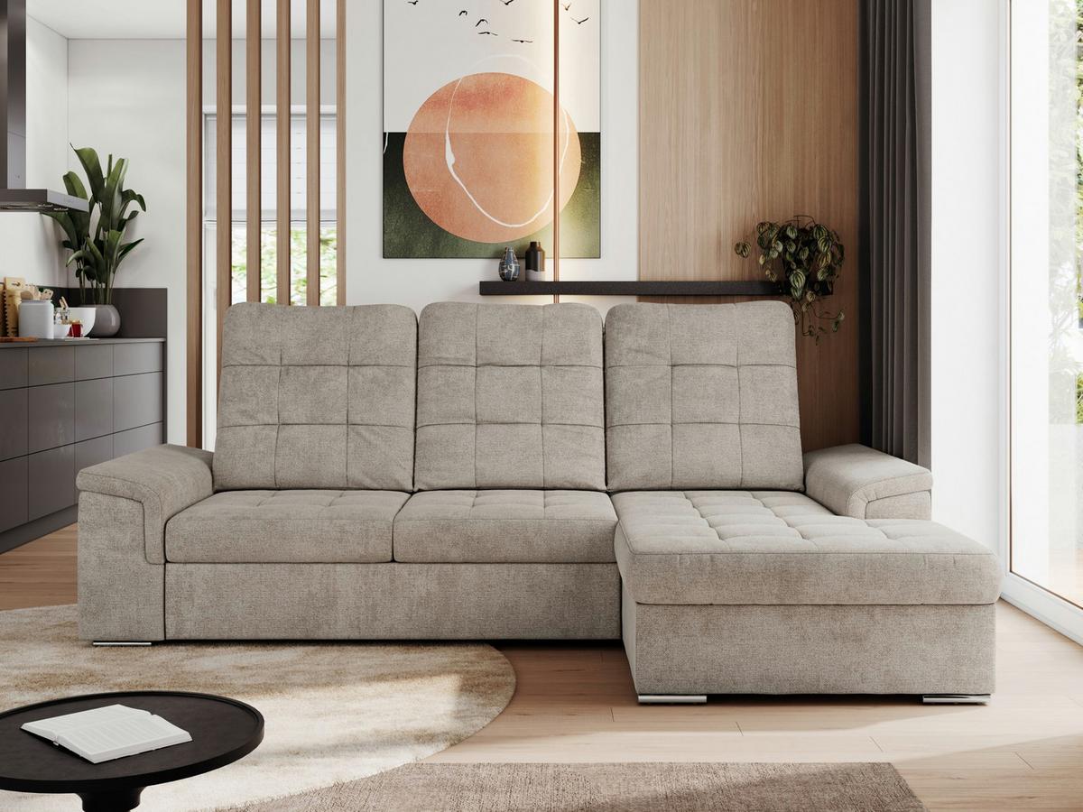 ECKSOFA MADRITO L - Beige Struktur - Rechts - Beige/Silberfarben, Textil/Metall (256/160cm)