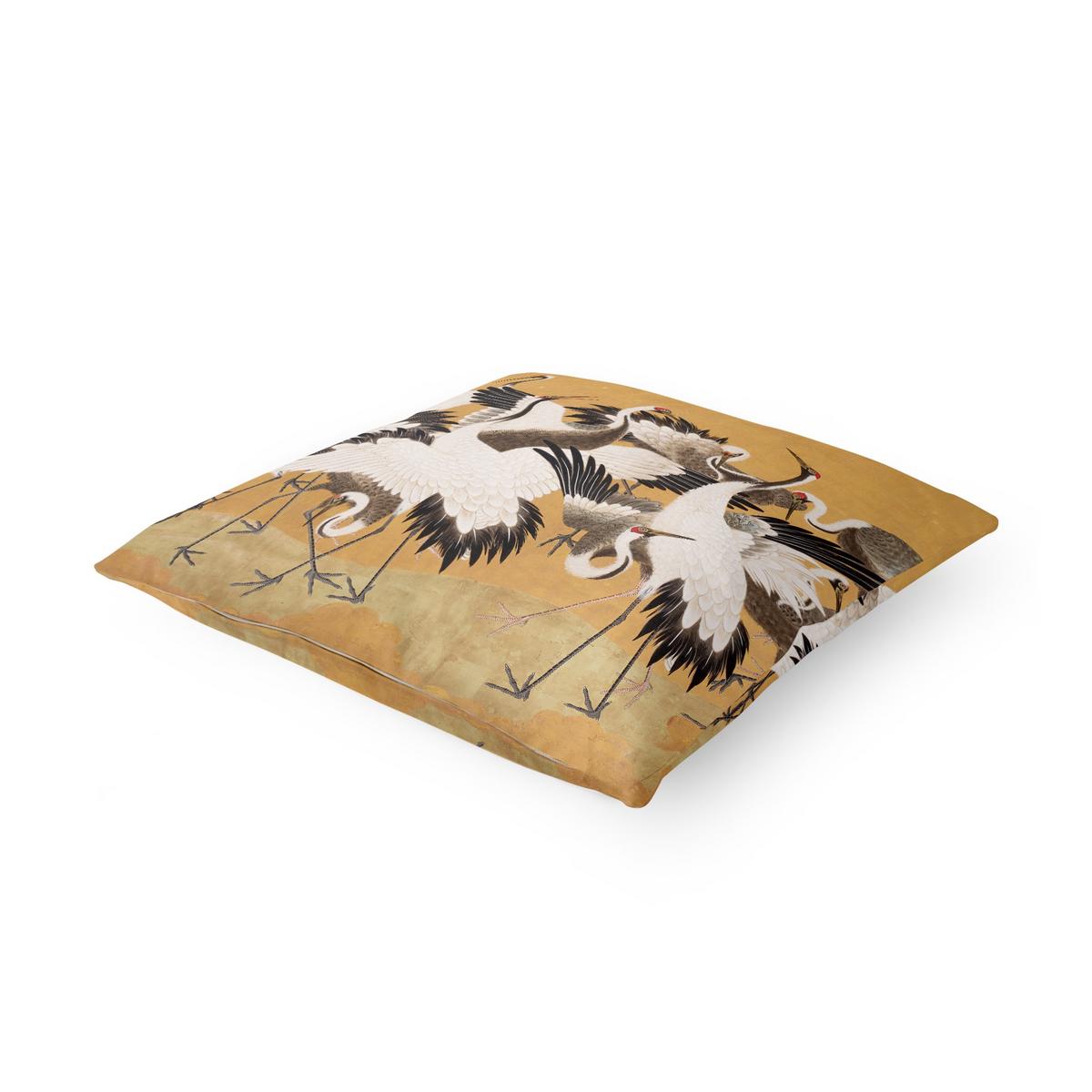 DEKOKISSEN Tanzende Kraniche im Freudentaumel 40/40 cm - Goldfarben, Textil (40/40/10cm) - Bilderwelten
