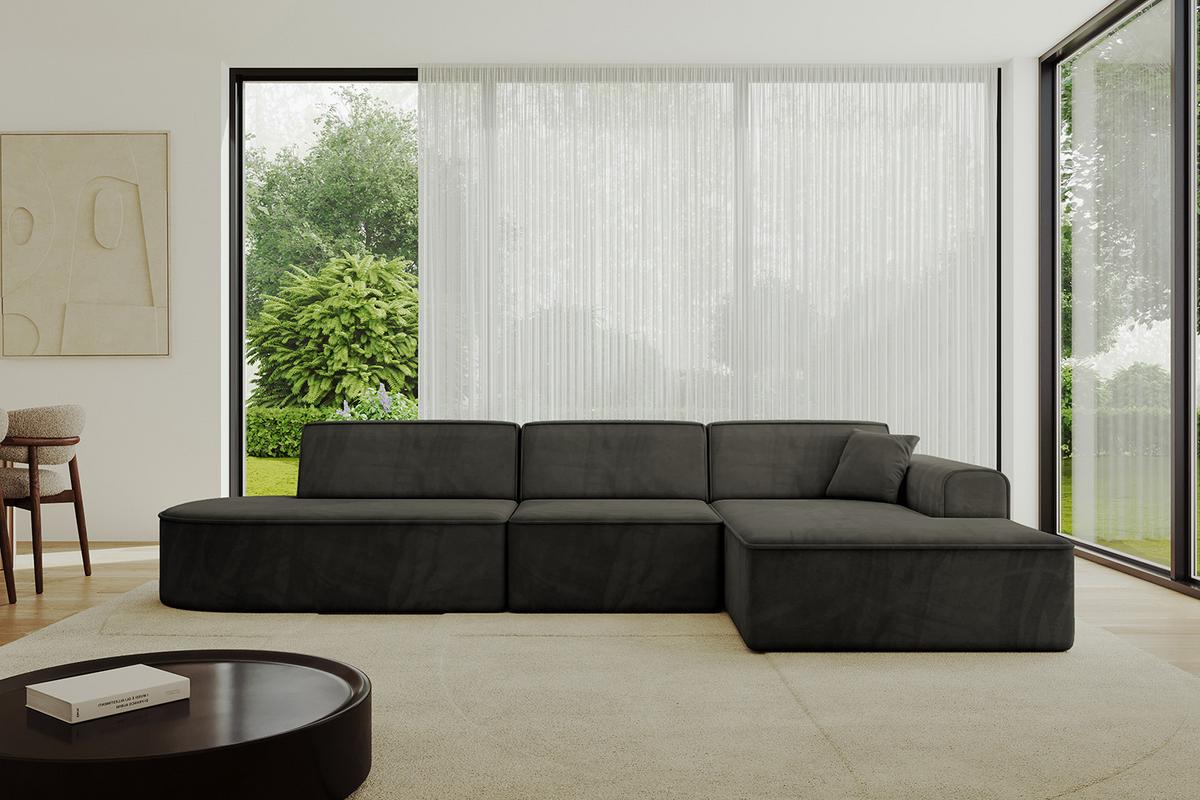 ECKSOFA Ottomane Rechts IREA-L2-v3 - 327x165x77 cm Schwarz - Schwarz, Holzwerkstoff/Textil (327/165cm) - ALTDECOR