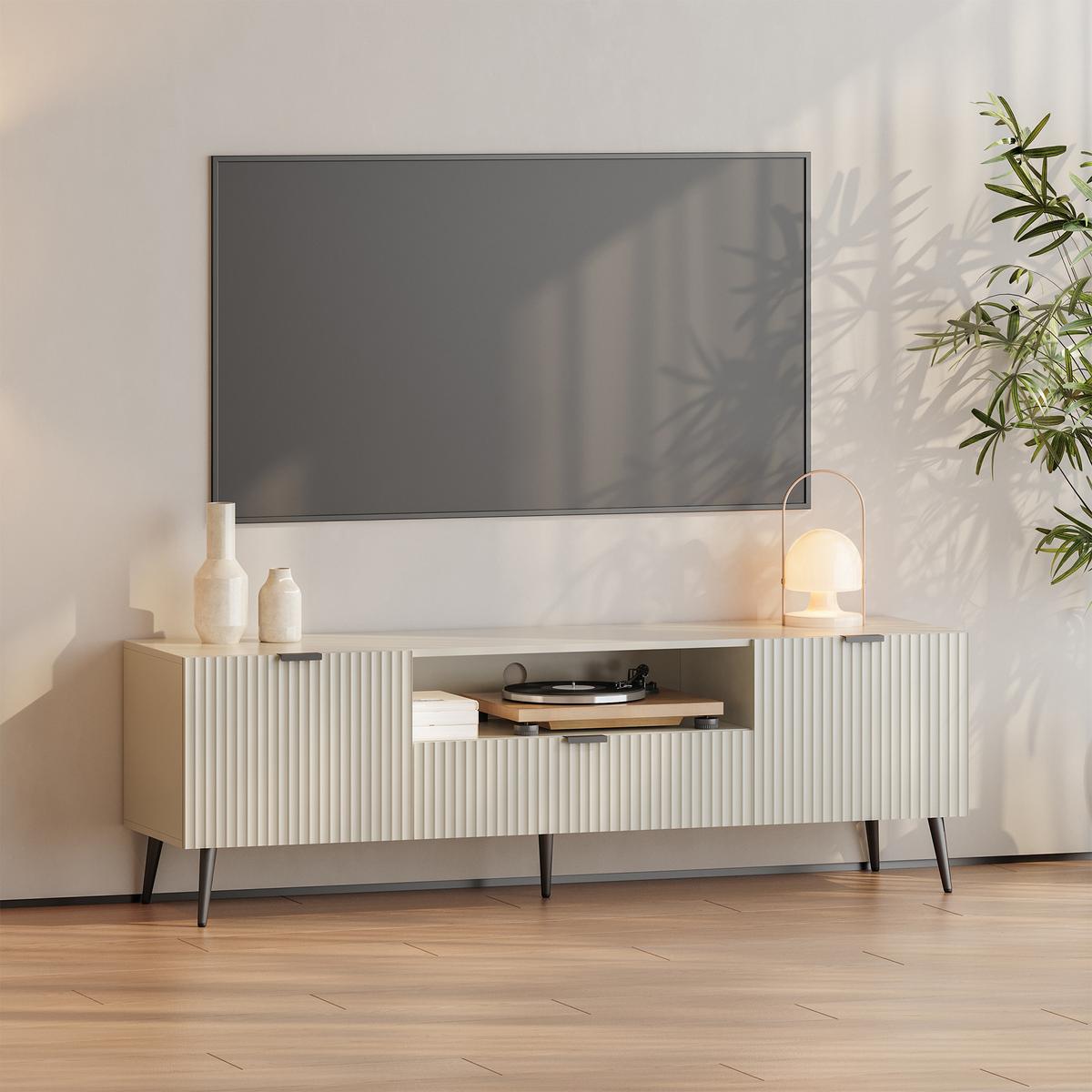 FERNSEHSCHRANK Nand - Sandfarben, Holzwerkstoff/Metall (40/51/160cm) - [en.casa]