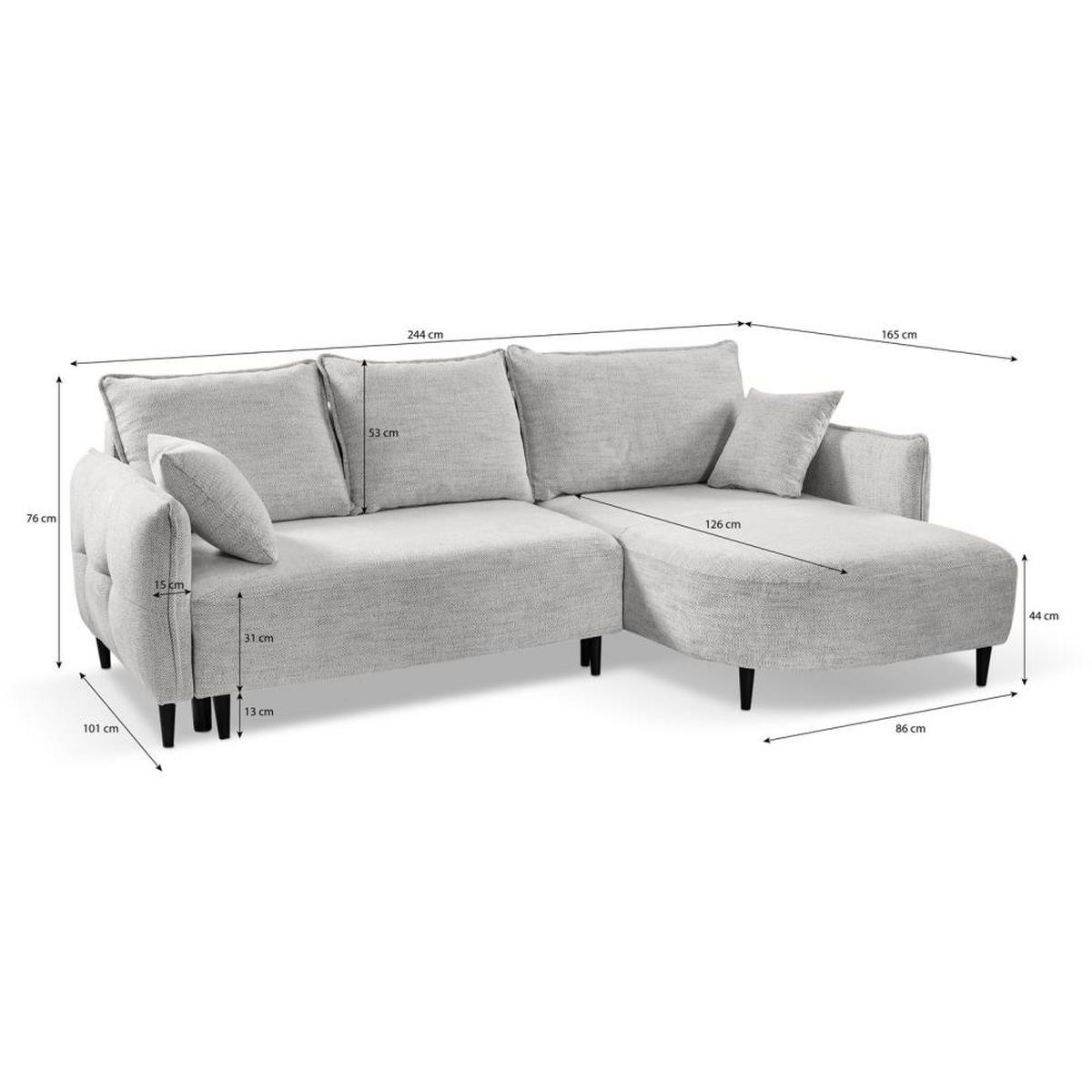 ECKSCHLAFSOFA Sycylia rechts hellgrau - Hellgrau/Schwarz, Textil (244/165cm) - Beautysofa
