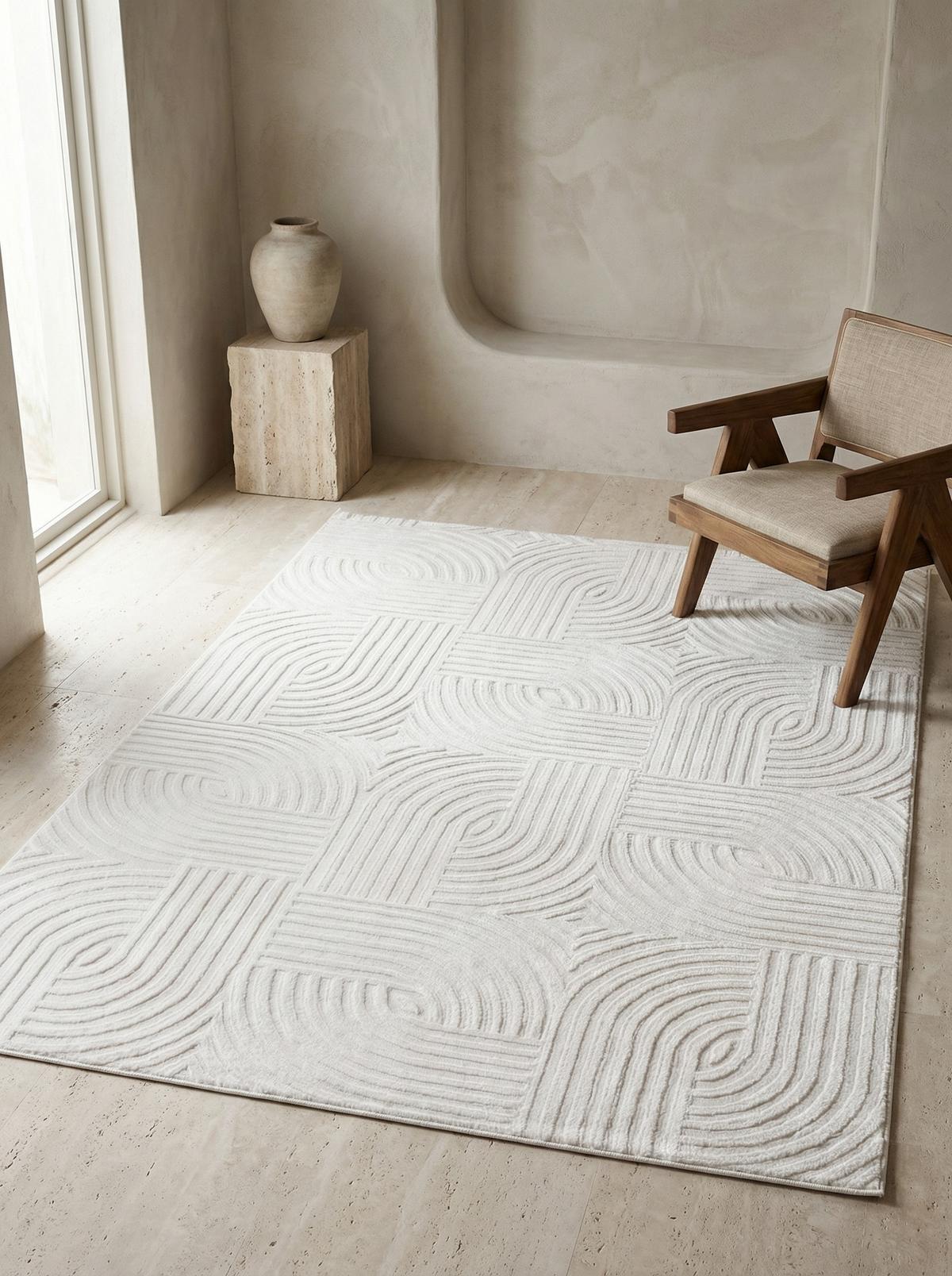 TEPPICH Kurzflor ILLER in Creme, mit 3D-Design, aus Jute, 280 x 370 cm - Beige, Textil (370/280cm) - KADIMA DESIGN