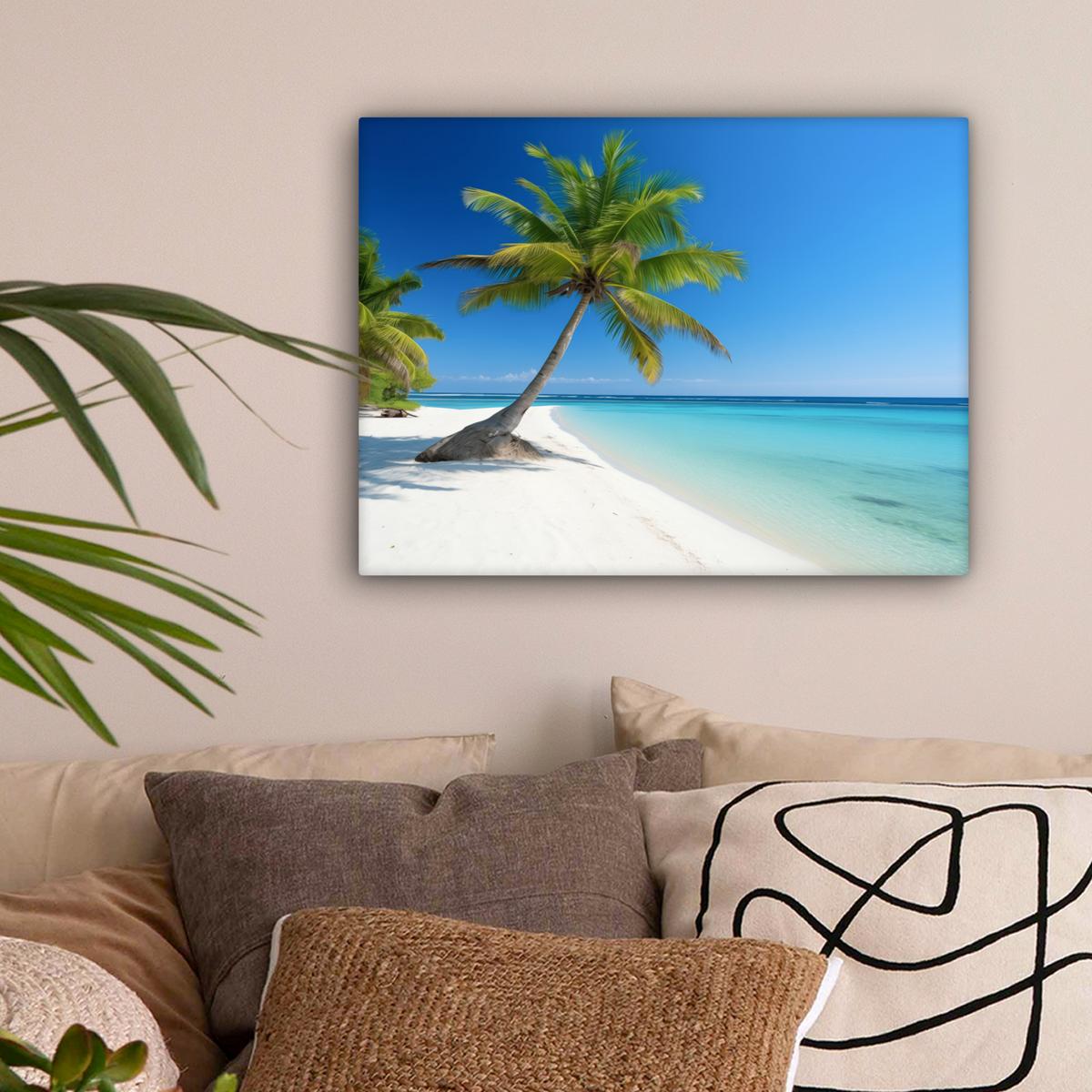 LEINWANDBILD Strand - Palme - Tropisch - Meer Wandbild 40x30 cm - Grün, Textil (40/30cm) - MuchoWow