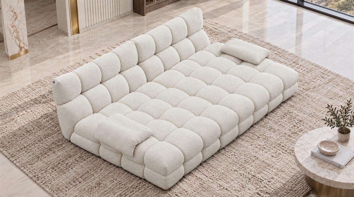 BIG SOFA AMIA Beige Bouclé - Beige/Schwarz, Kunststoff/Textil (290/86/178cm) - KAWOLA