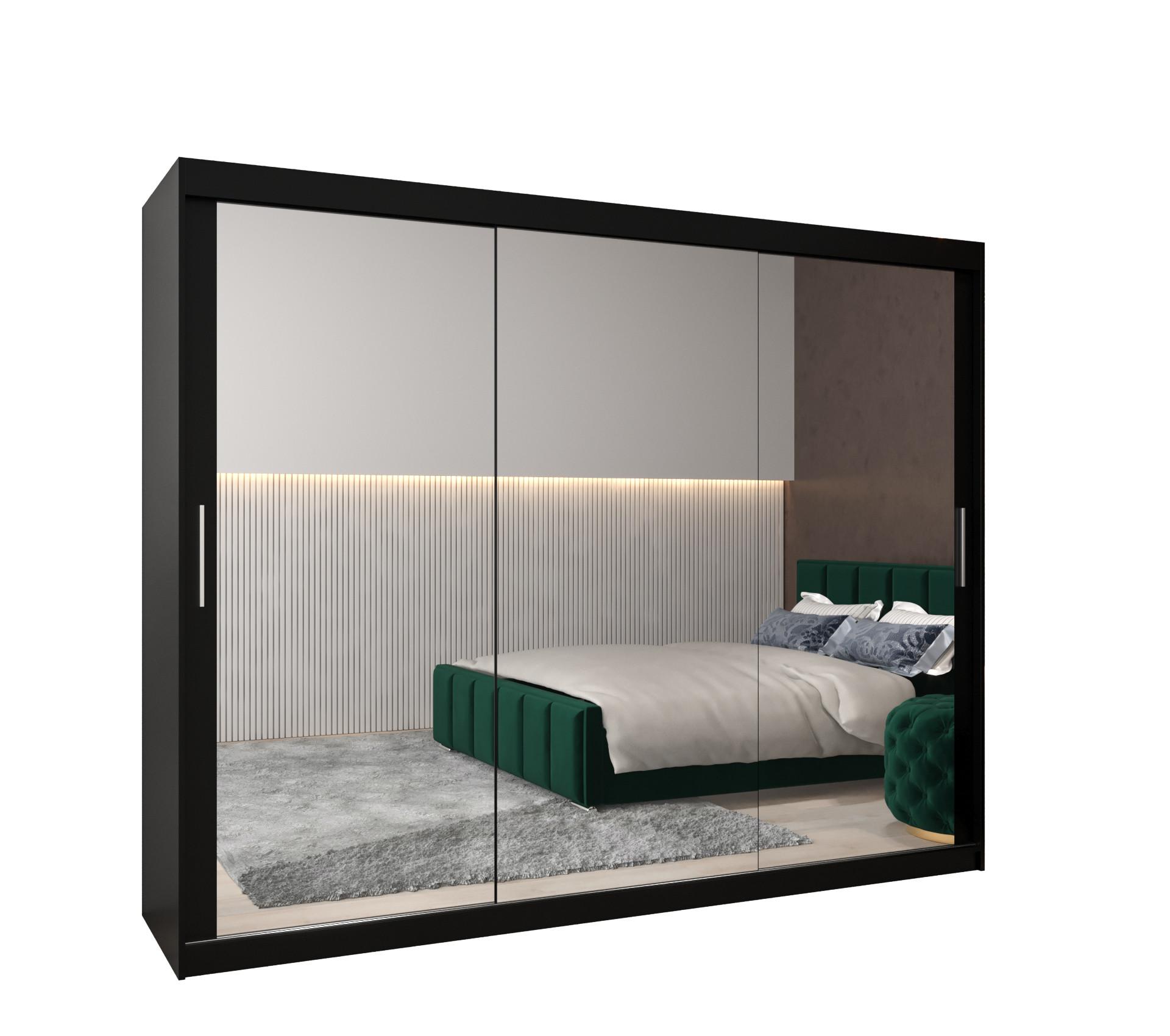 SCHWEBETÜRENSCHRANK 200/250/62 3-türig - Silberfarben/Schwarz, Holz/Kunststoff (250/200/62cm) - MÖBEL KRYSPOL