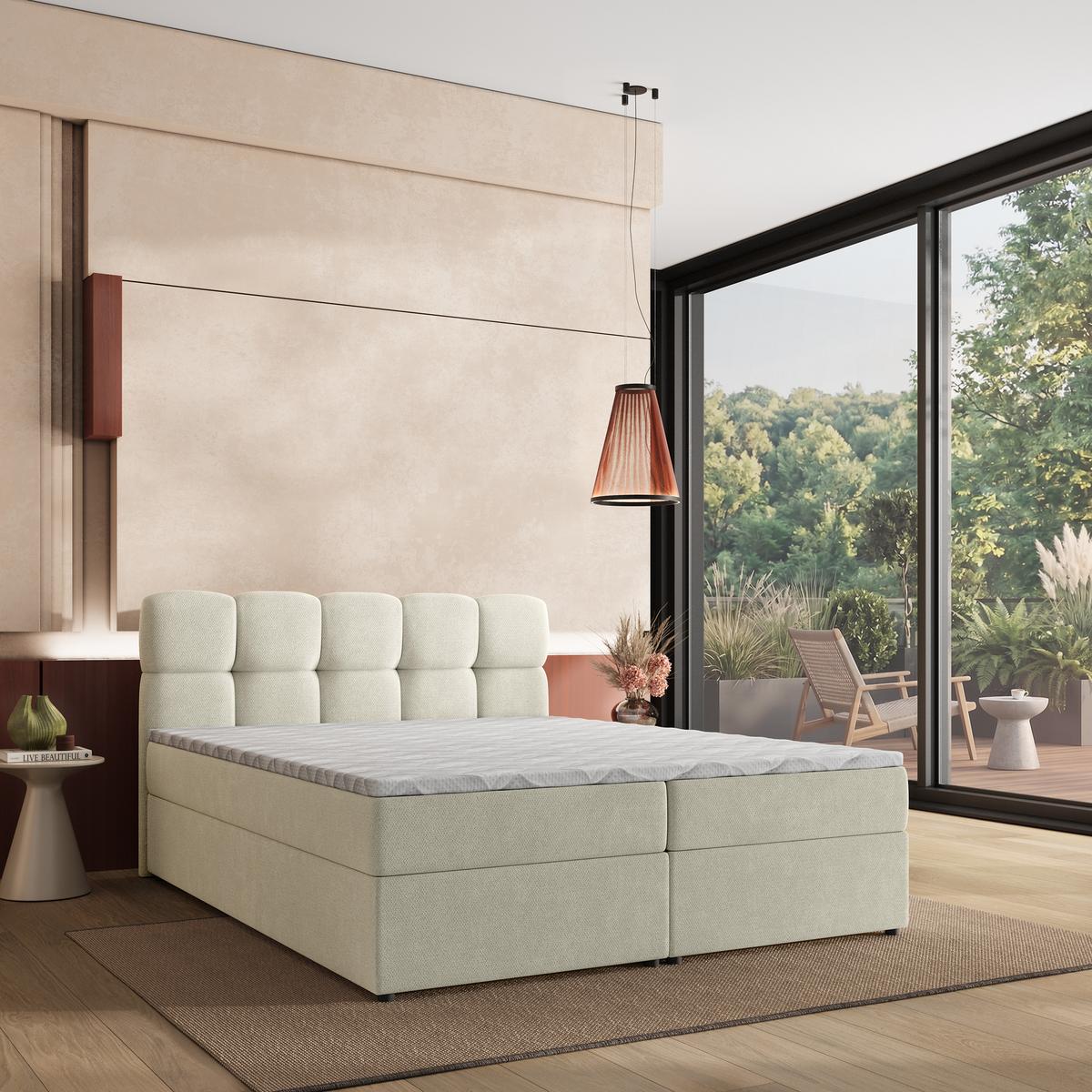 BOXBETT MERU 160x200 cm mit Matratze und Topper - Creme - Creme, Holz (160/200cm) - MASSENO