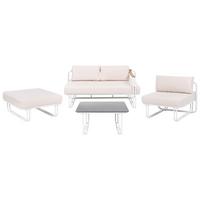 LOUNGE-SET mit Tisch und Ottomane 3-Sitzer Metall Weiß Camerota - Beige/Weiß, Metall - Beliani