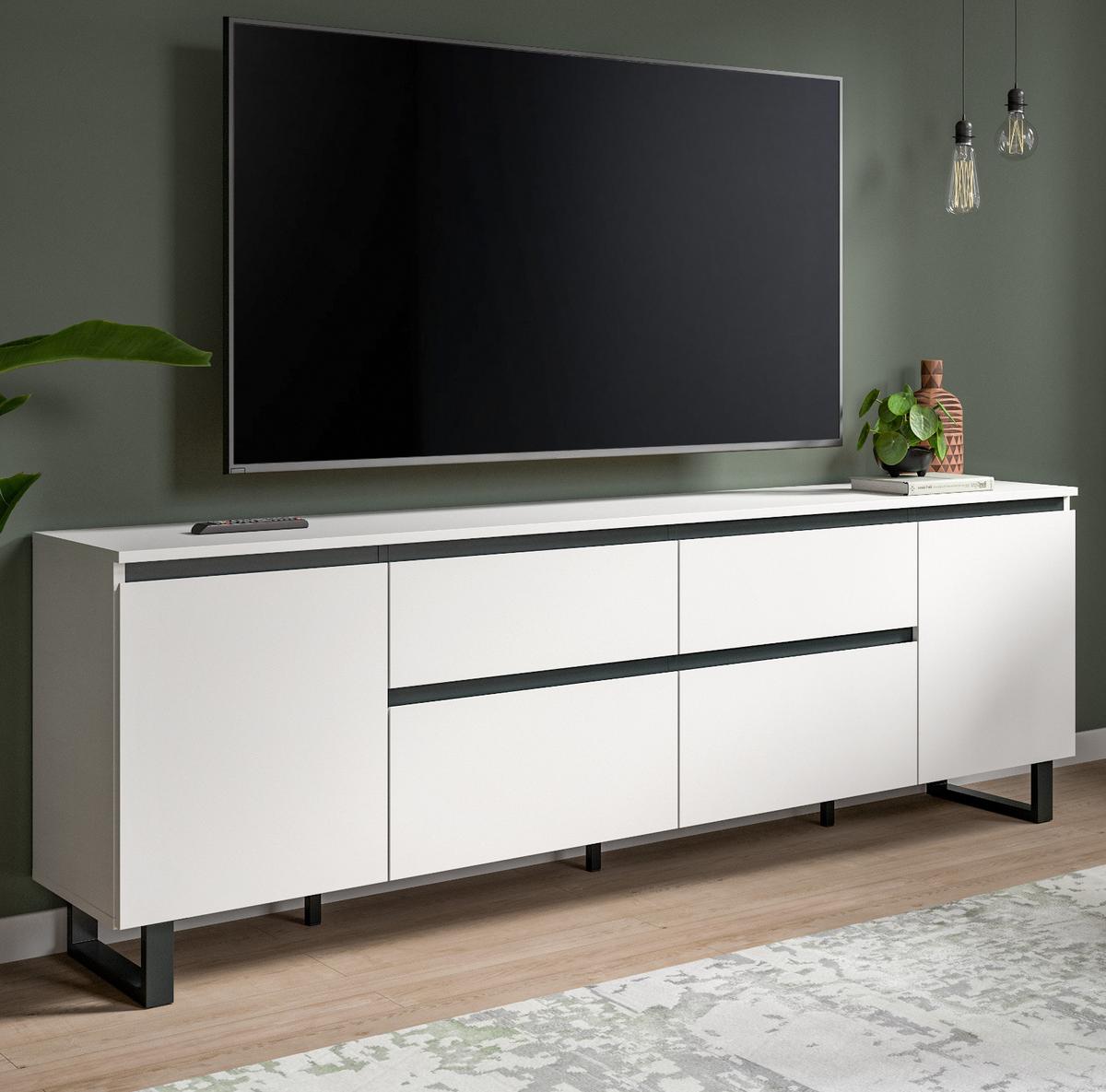 TV-LOWBOARD weiß, schwarz, TV Unterschrank 188 x 65 cm, Soft-Close und Komforthöhe - Schwarz/Weiß, Holzwerkstoff/Metall (188/65/36cm) - Inn.Furn