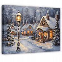 LEINWANDBILD Stadt Winter Blau 60x40 cm - Multicolor, Holzwerkstoff (60/40cm) - Wallarena