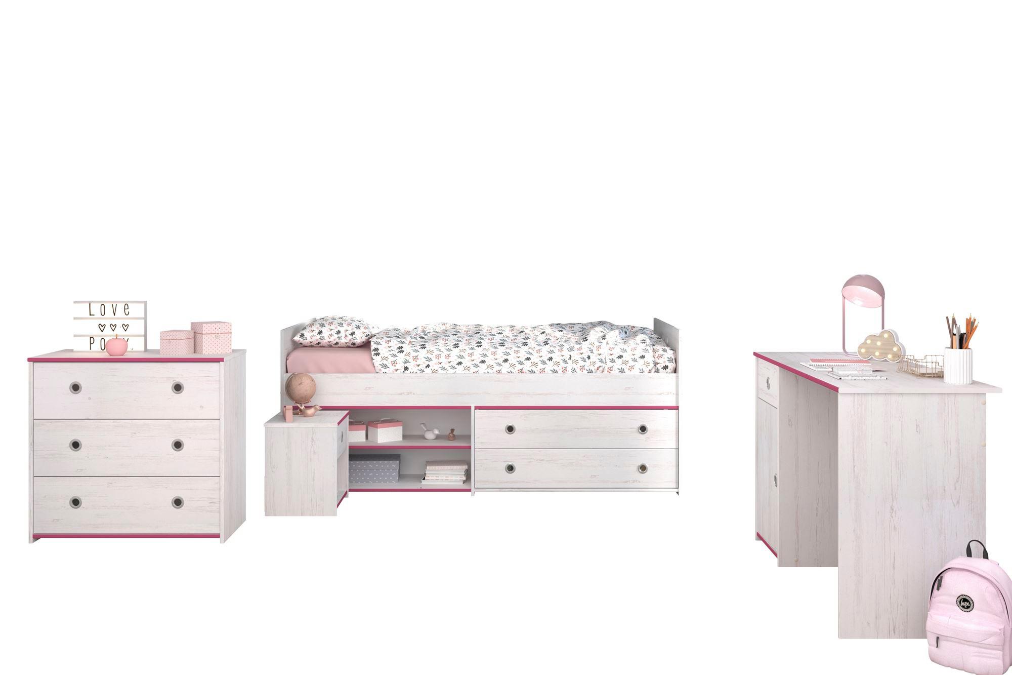 KINDERZIMMER SET Parisot Smoozy 4-tlg. Holzdekor Kiefer Weiß/Pink - Pink/Weiß, Kunststoff (100/1/200cm) - 58aufmkessel
