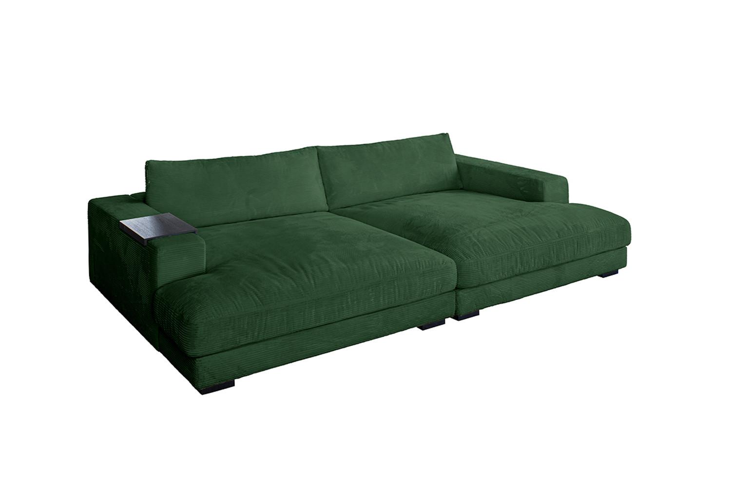 BIG SOFA XL MIT TABLETT MADELINE Smaragdgrün Cord - Smaragdgrün/Schwarz, Kunststoff/Textil (290/85/190cm) - KAWOLA