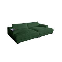 BIG SOFA XL MIT TABLETT MADELINE Smaragdgrün Cord - Smaragdgrün/Schwarz, Kunststoff/Textil (290/85/190cm) - KAWOLA