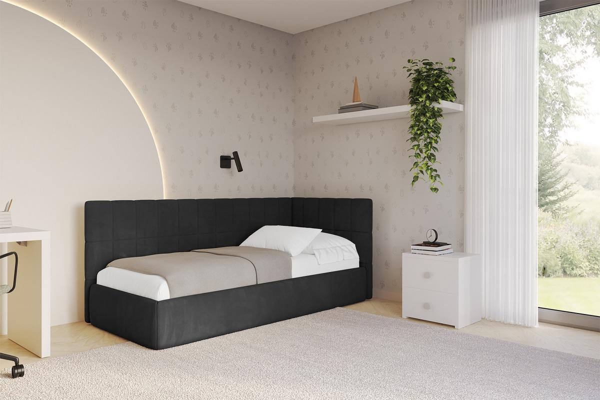 EINZELLBETT Jugendbett mit Bettkasten, Links - TULY 100x200 Schwarz - Schwarz, Holzwerkstoff/Textil (100/200cm) - ALTDECOR