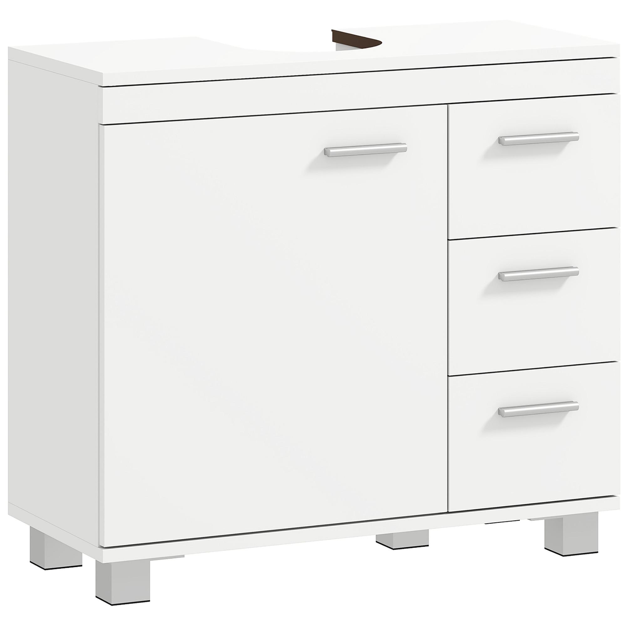 WASCHBECKENUNTERSCHRANK MDF Weiß - Silberfarben/Weiß, Holzwerkstoff/Kunststoff (30/64/70cm) - HOMCOM