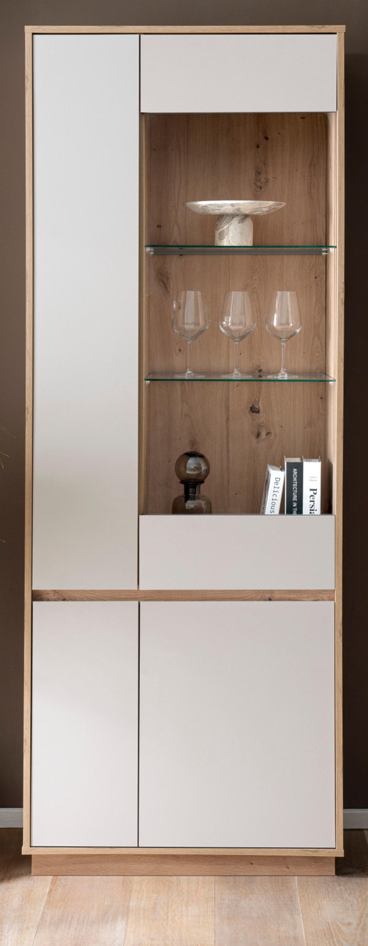 VITRINE Kaschmir, Eiche Artisan 75 cm, Vitrinenschrank mit Soft-Close - Kaschmir/Eiche Artisan, Glas/Holzwerkstoff (75/205/40cm) - Furn.Design