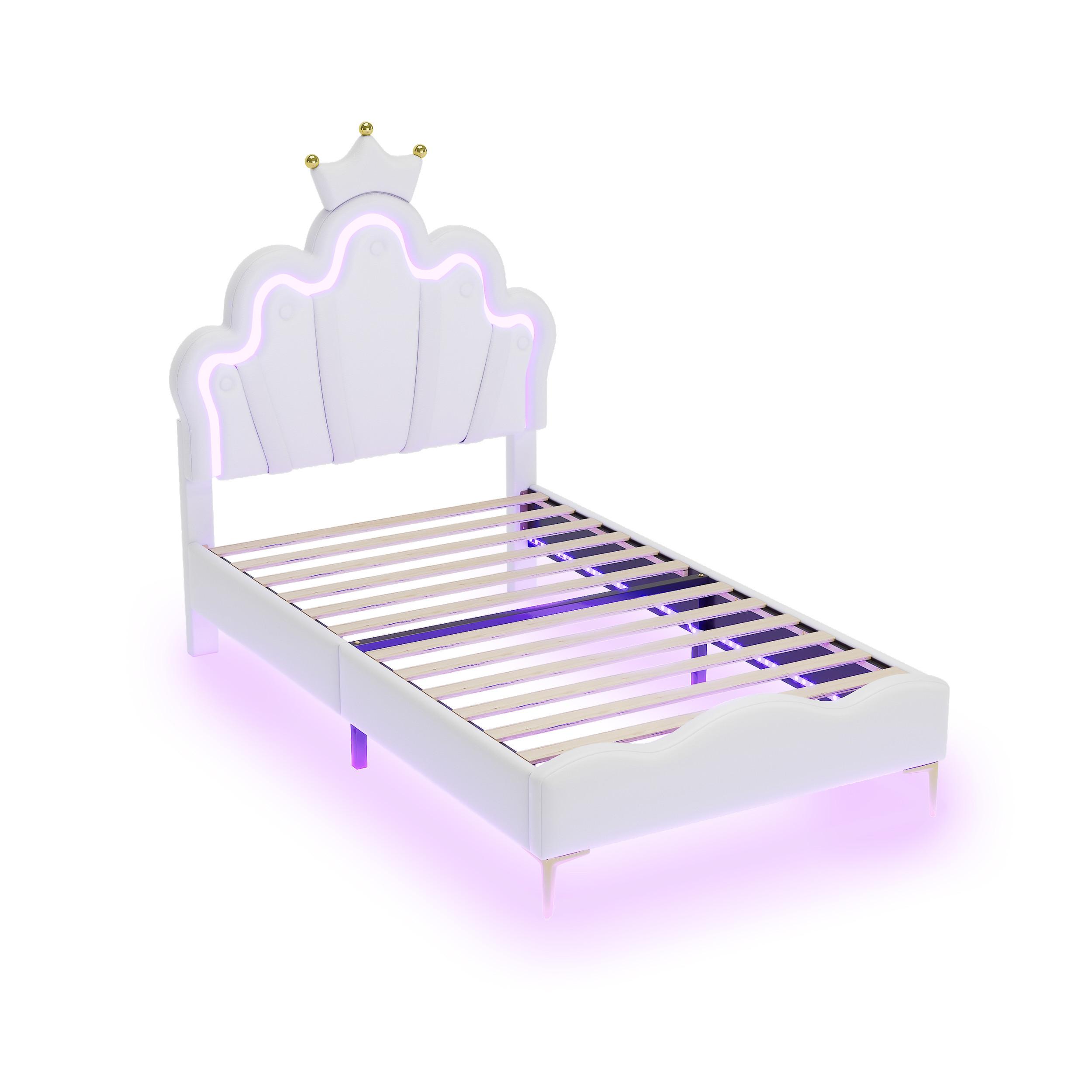 POLSTERBETT pu prinzessinnen design 90x200cm mit led - Weiß, Leder (90/200cm) - Urban Meuble