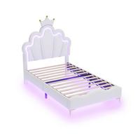 POLSTERBETT pu prinzessinnen design 90x200cm mit led - Weiß, Leder (90/200cm) - Urban Meuble