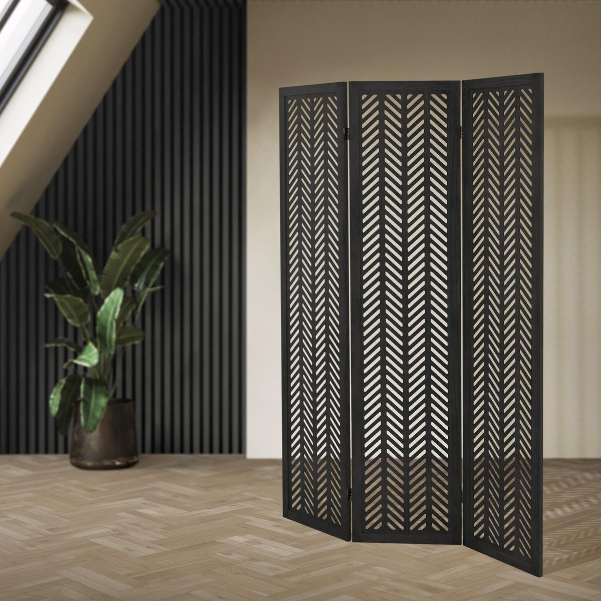 PARAVENT 3 teilig Kobe 170x121 cm Schwarz aus Holz - Schwarz, Holz (121/170/2cm) - ML-DESIGN