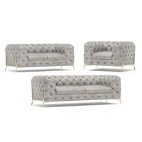 SITZGARNITUR 3+2+1 Chesterfield Vertex Grau Samt - Goldfarben/Grau, Holz/Textil (225/75/100cm) - S-Style Möbel