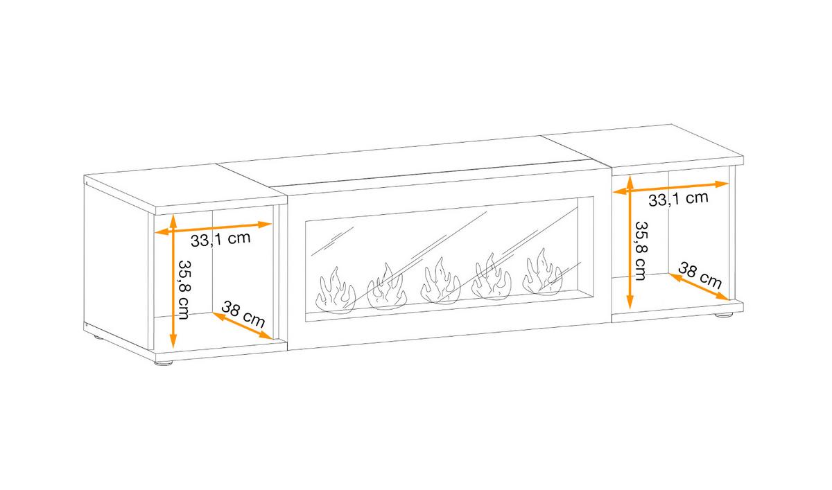 TV-LOWBOARD schwarz, Eiche Jackson 163 cm, TV Unterteil mit Bio Ethanol Kamin - Eichefarben/Schwarz, Holzwerkstoff/Kunststoff (163/42/45cm) - Furn.Design