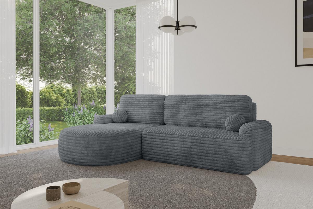 ECKSOFA mit Schlaffunktion und Bettkasten LIRA-L - 264x172x89 Dunkelgrau - Dunkelgrau, Holzwerkstoff/Textil (264/172cm) - ALTDECOR