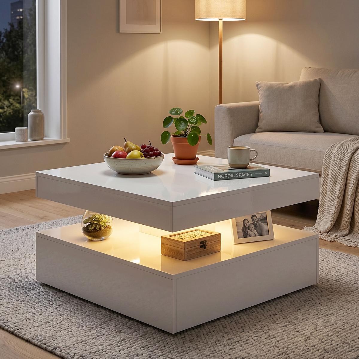 COUCHTISCH MDF Weiß - Weiß Hochglanz, Holzwerkstoff (78/78/40cm) - HOMCOM