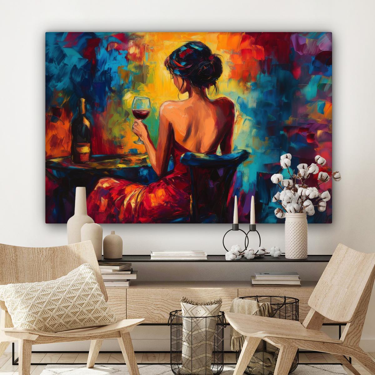 LEINWANDBILD Wein - Frau - Stimmungsvoll - Farbenfroh XXL 150x100 cm - Bordeaux, Textil (150/100cm) - MuchoWow