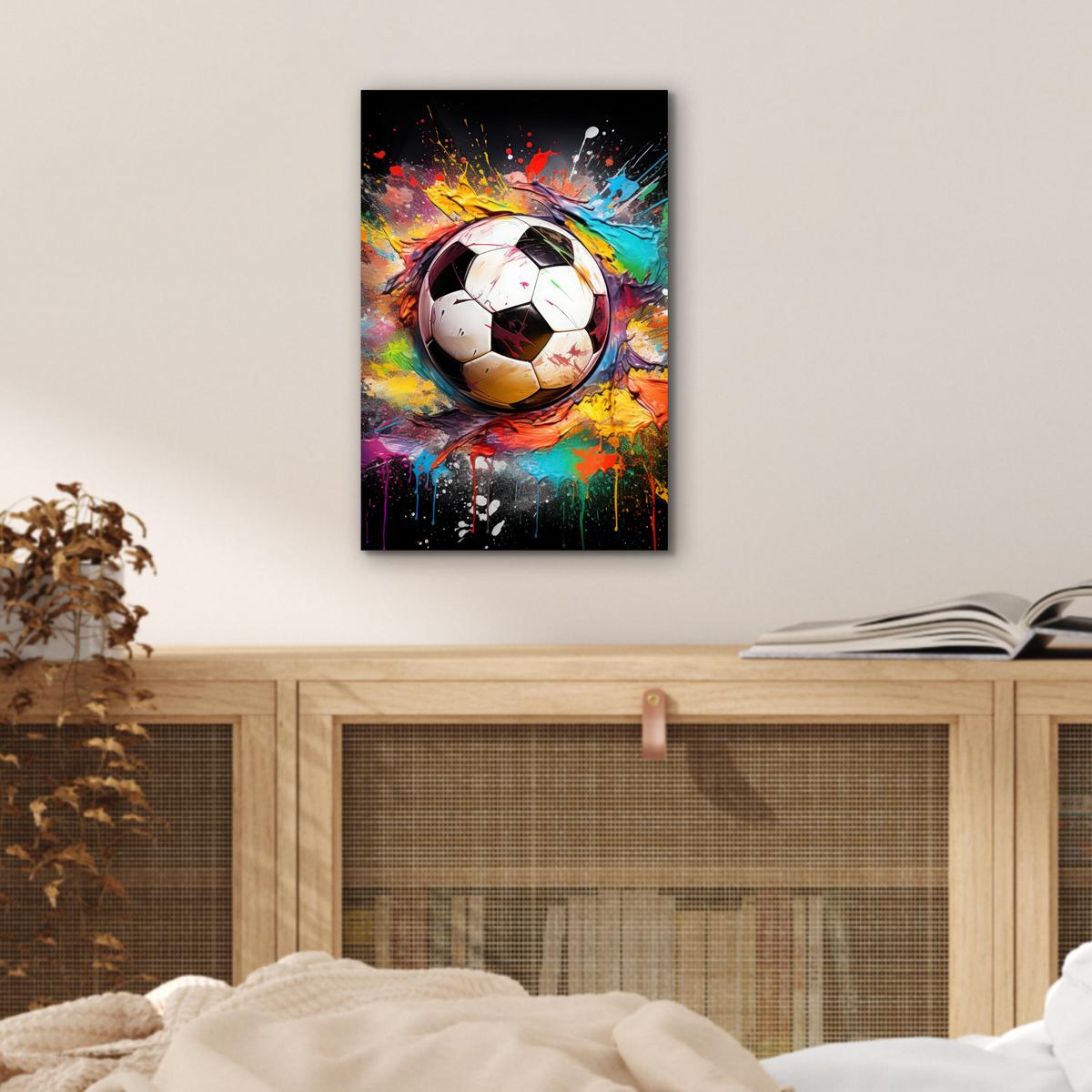 METALLBILD Fußball - Farbe - Farben - Schwarz - Weiß 20x30 cm - Weiß, Metall (20/30cm) - MuchoWow