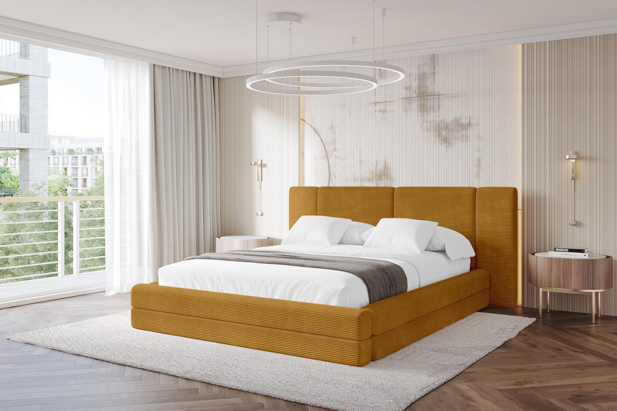 POLSTERBETT mit Bettkasten und Lattenrost, Bett mit Matratze H3/H4 - TEVO 140x200 Senfgelb - Gelb, Holzwerkstoff/Textil (140/200cm) - ALTDECOR