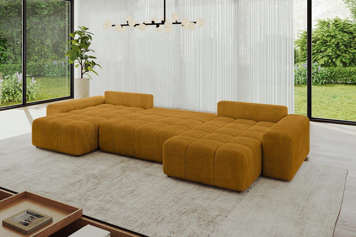WOHNLANDSCHAFT ENIL-U 401x189x68 Senfgelb Cord - Currygelb, Holzwerkstoff/Kunststoff (401/68/189cm) - ALTDECOR