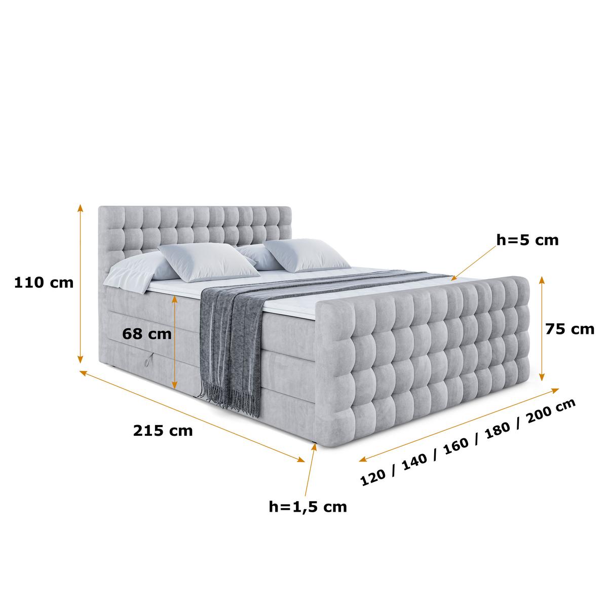 BOXSPRINGBETT VIONE-Z KING - 120 x 200 - H3/H4 - Hellgrau - Hellgrau, Holzwerkstoff (120/200cm) - ALTDECOR