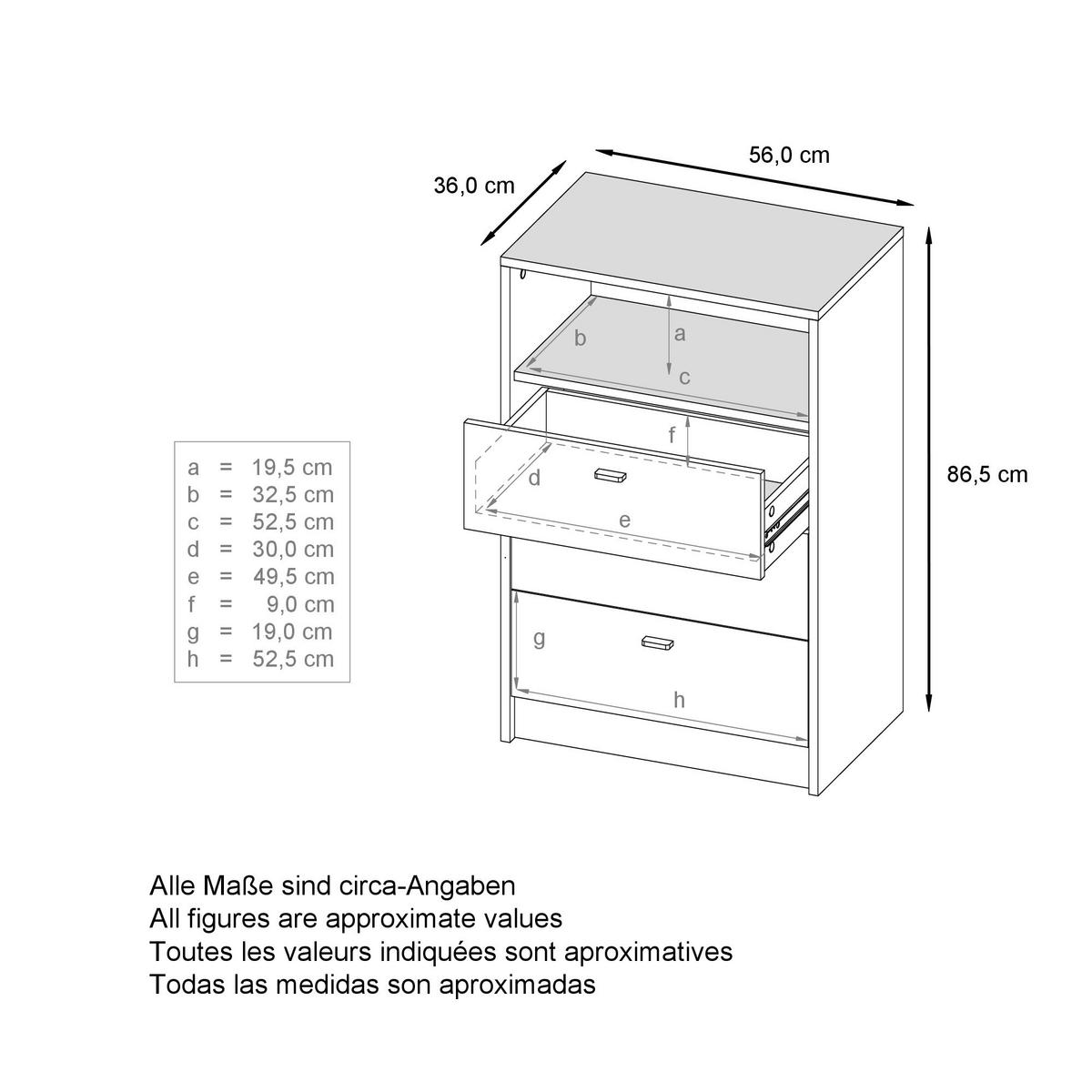 KOMMODE Pino Fronten in Grau Hochglanz - Grau, Holzwerkstoff (56/86.5/36cm) - Vladon