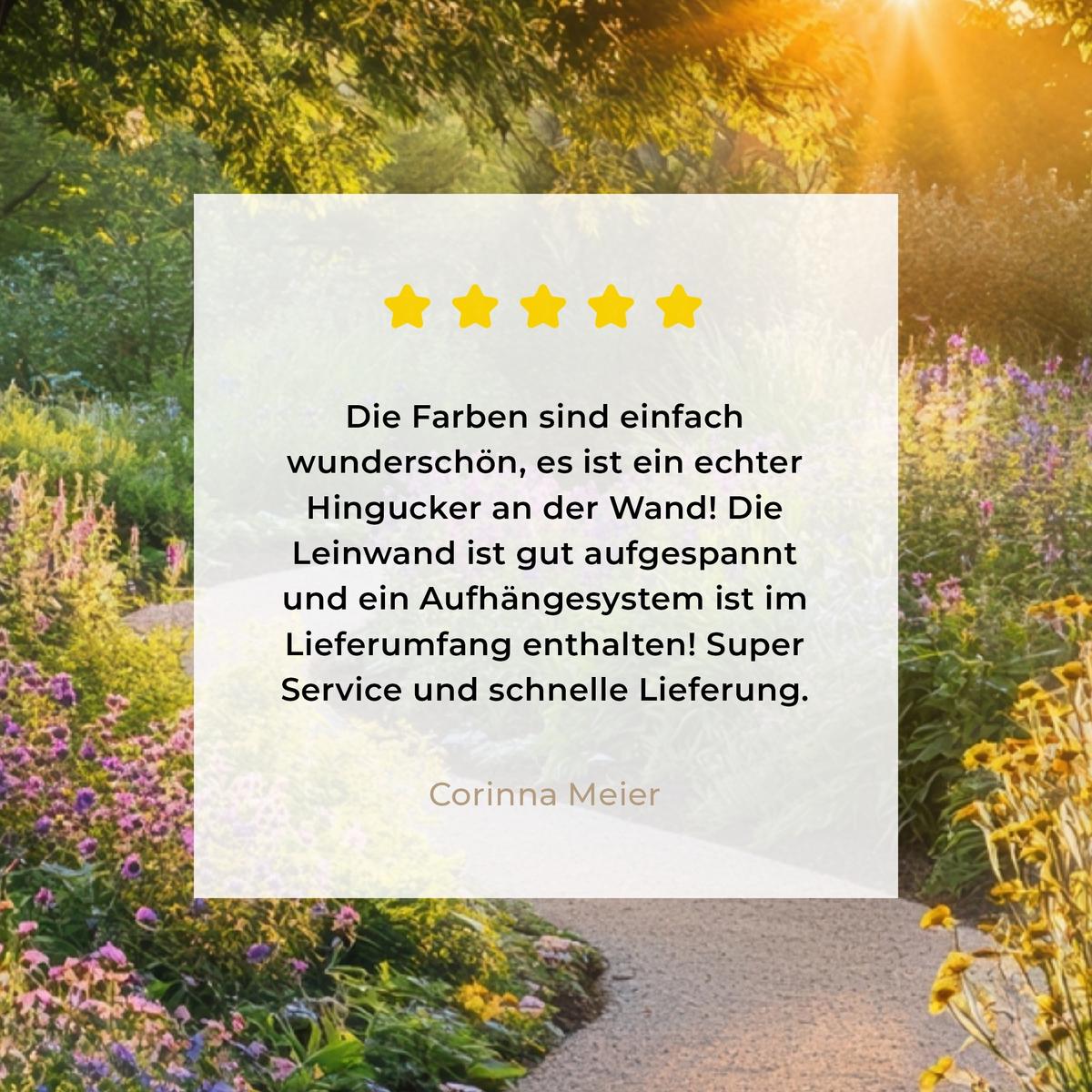 LEINWANDBILD Aussicht - Blumen - Natur - Sonne - Weg Wandbild Wohnzimmer 60x80 cm - Hellgelb, Textil (60/80cm) - MuchoWow