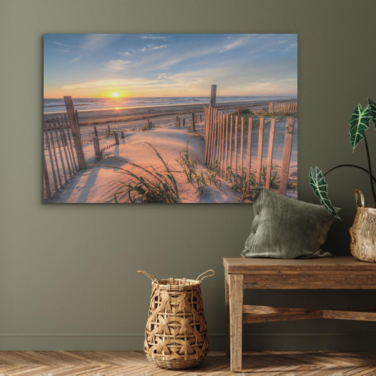 AKUSTIKBILD Strand - Meer - Düne - Sonnenuntergang - Landschaft Wandbild Wohnzimmer 100x70 cm - Beige, Kunststoff (100/70/0.9cm) - MuchoWow