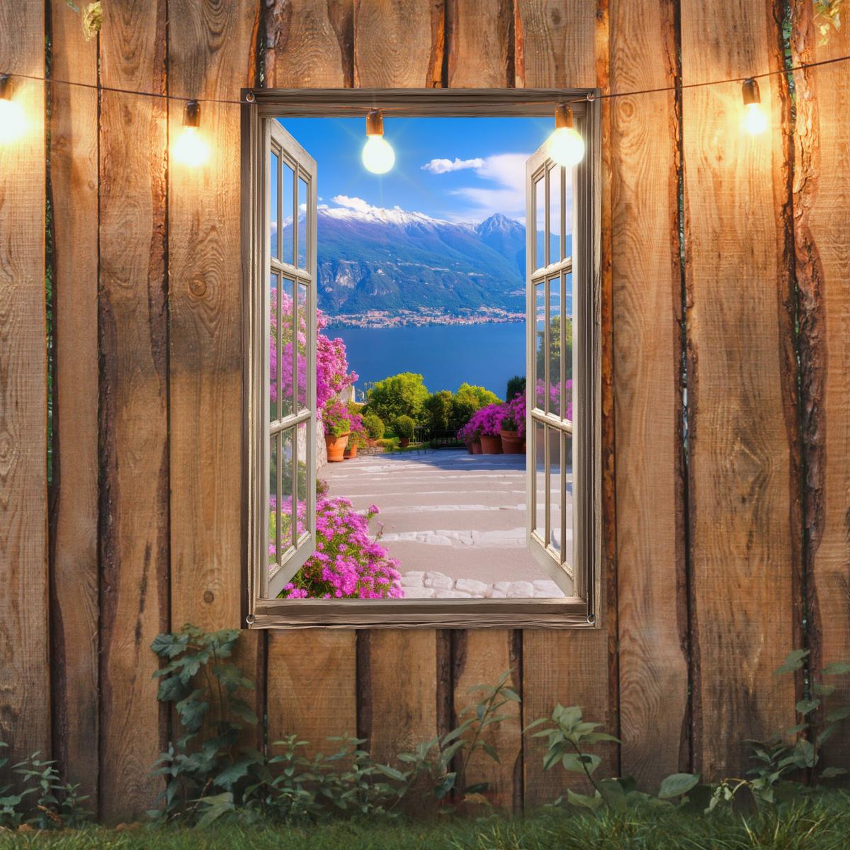 GARTENPOSTER Durchblick - Berg - Landschaft - Ausblicke - See Outdoor Bilder 80x120 cm - Blau, Kunststoff (80/120/0.2cm) - OnlyWow