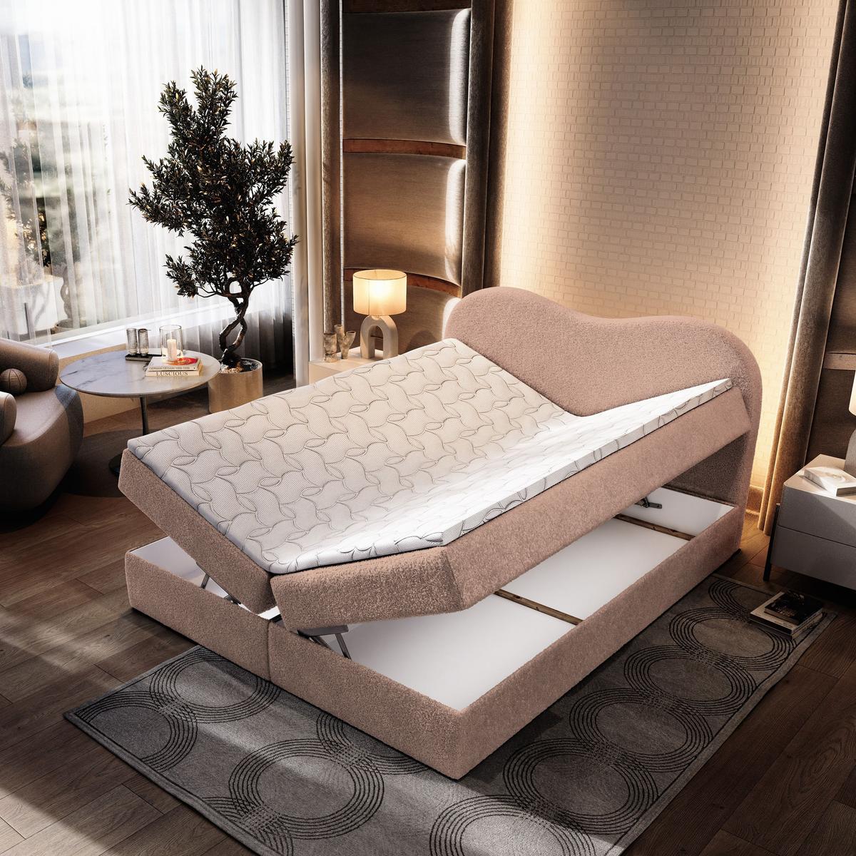 BOXBETT FLUVIA N 180x200 cm mit Matratze und Topper - Rosa - Rosa, Holz (180/200cm) - MASSENO