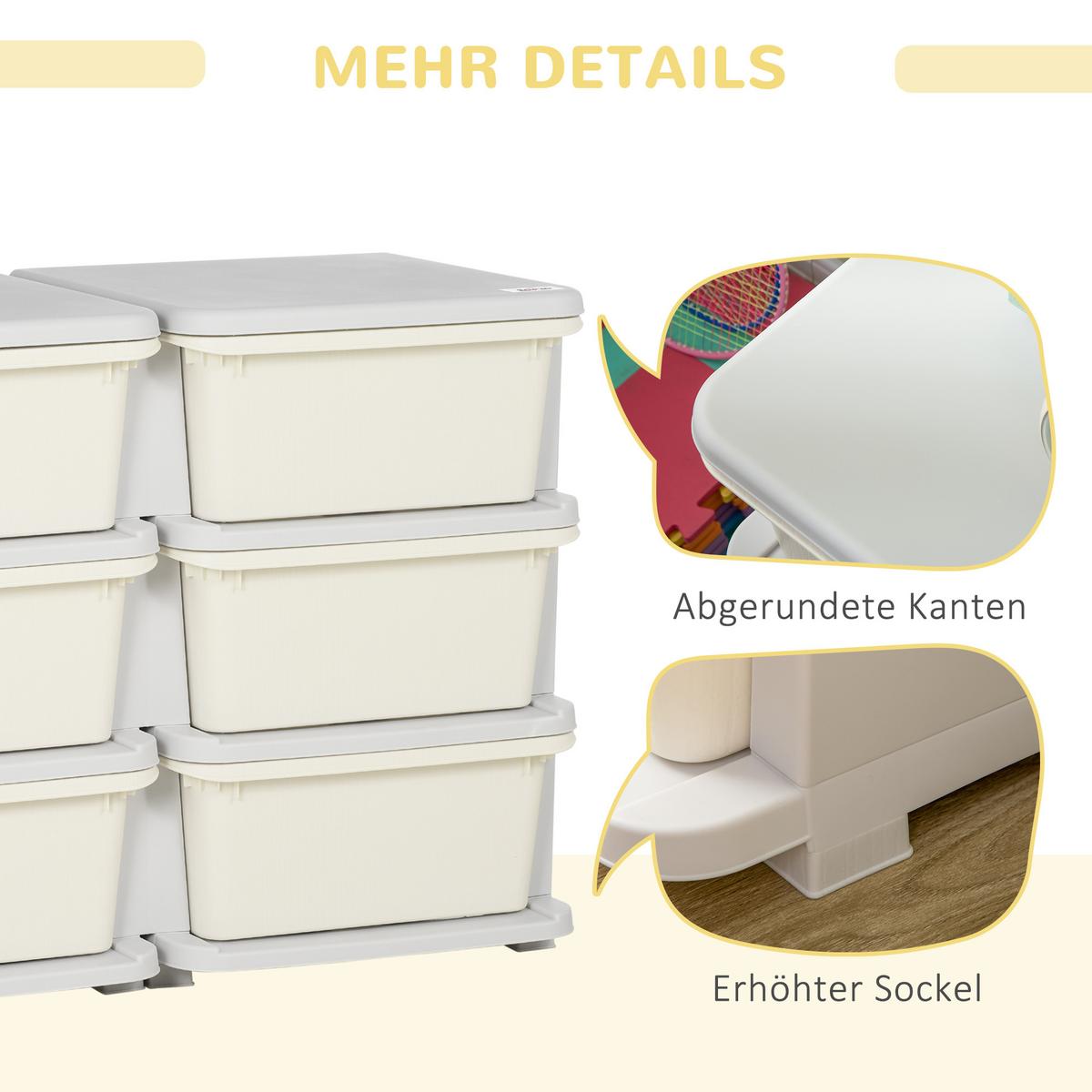 SCHUBLADENSCHRANK für Kinder Aufbewahrungsboxen mit 6 Ebenen Kindermöbel Creme - Creme, Kunststoff (37/56.5/75cm) - HOMCOM