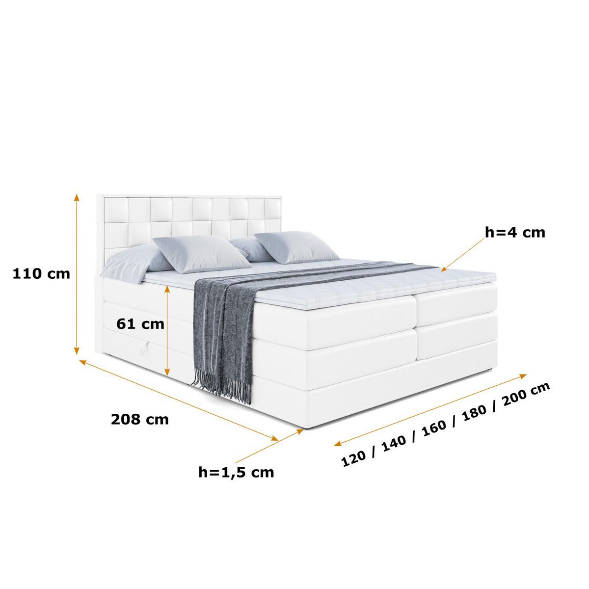 BOXSPRINGBETT ZAFIRA-BZ KING - 140 x 200 - H3/H4 - Weiß Hochglanz - Weiß Hochglanz, Holzwerkstoff (140/200cm) - ALTDECOR