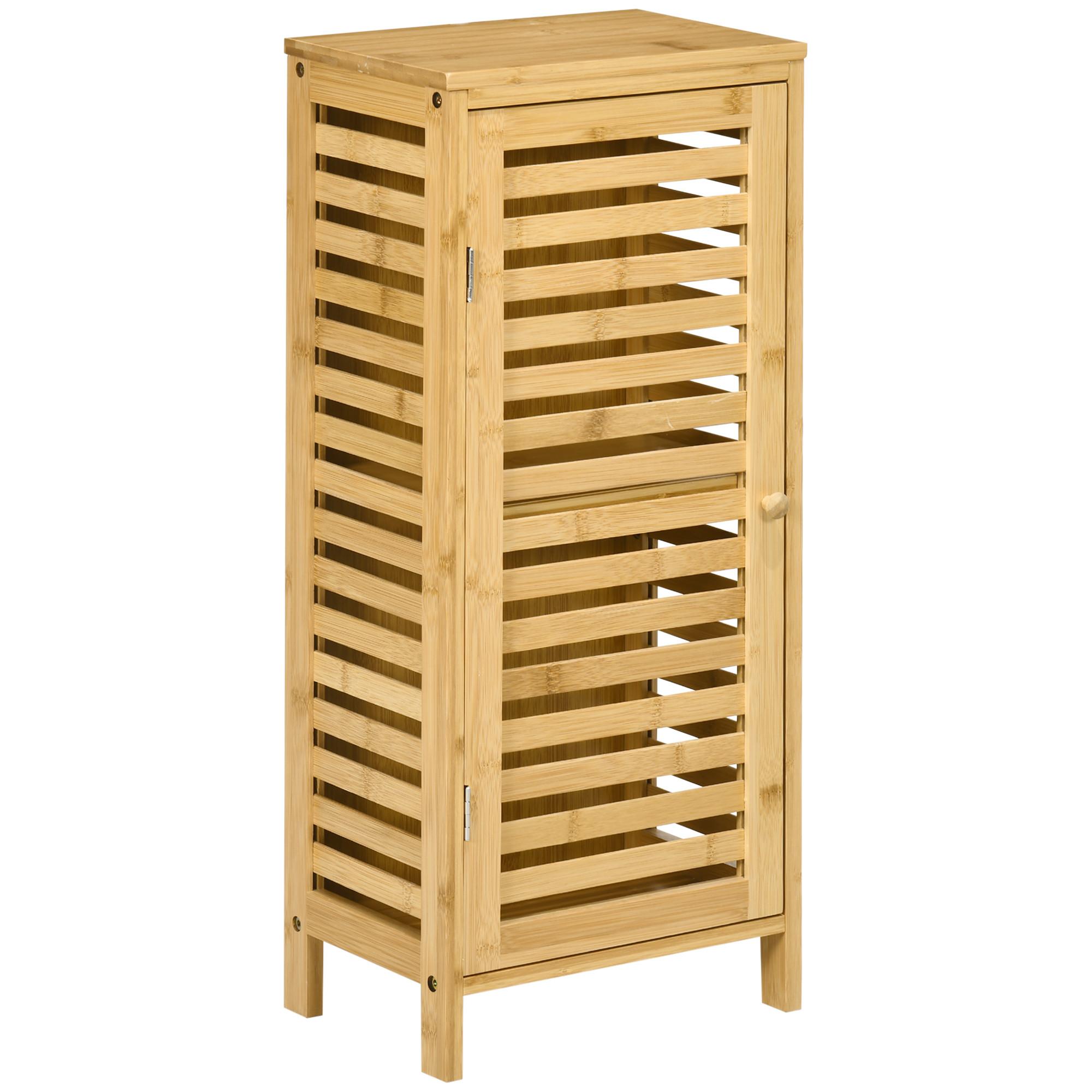 BADSCHRANK Badezimmerschrank, Bad Beistellschrank mit Lamellentür, 2 Fächern - Naturfarben, Holz (19.9/70/30cm) - Kleankin