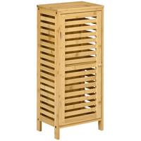 BADSCHRANK Badezimmerschrank, Bad Beistellschrank mit Lamellentür, 2 Fächern - Naturfarben, Holz (19.9/70/30cm) - Kleankin
