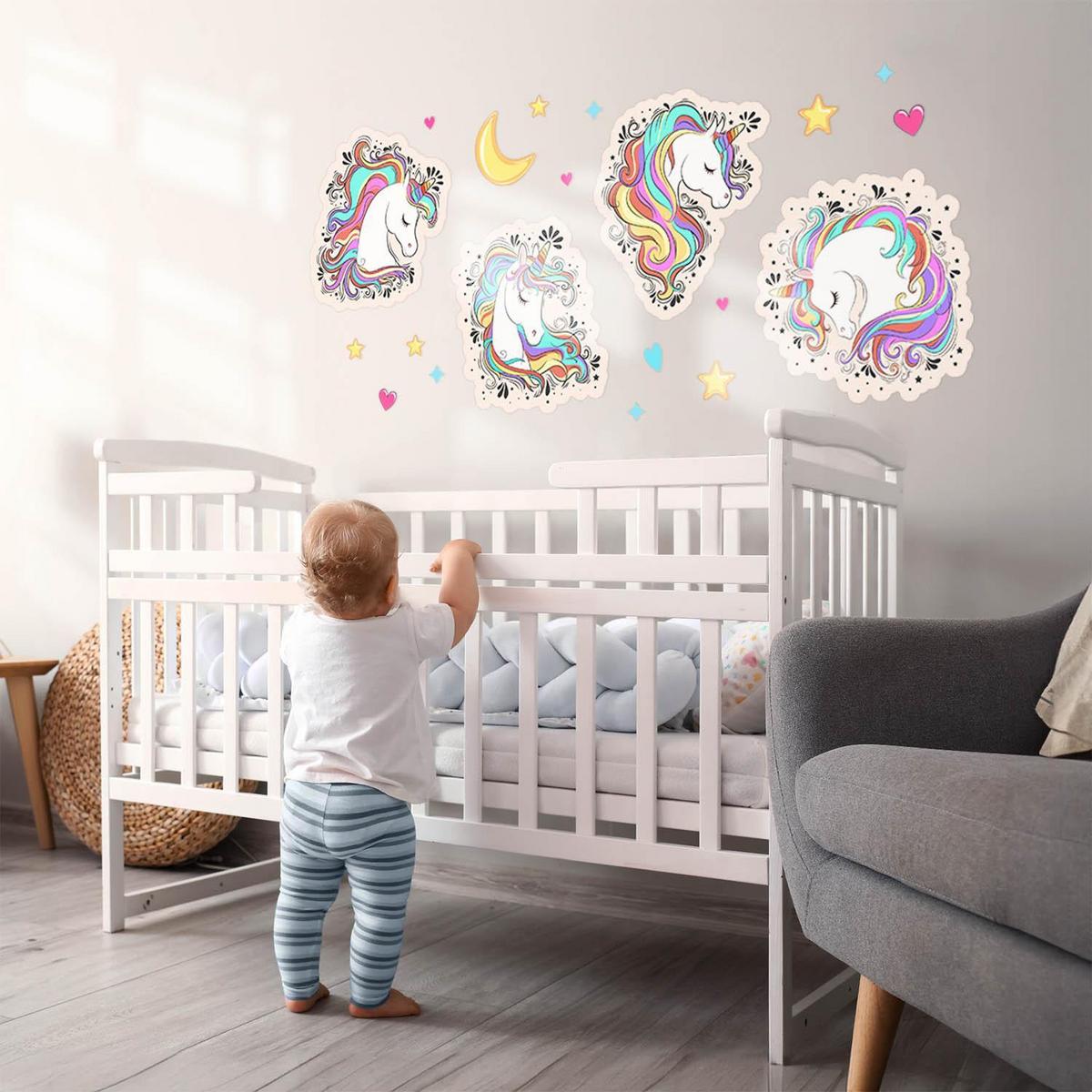 WANDAUFKLEBER 130x181cm - Bunte Einhörner - Multicolor, Kunststoff (130/181/0.1cm) - Wallfluent
