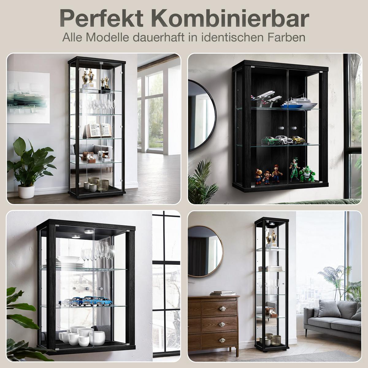 HÄNGEVITRINE 25/60/80 cm mit Spiegel, LED & 2 höhenverstellbaren Glasböden - Transparent/Silberfarben, Glas/Holzwerkstoff (60/80/25cm) - K-Möbel
