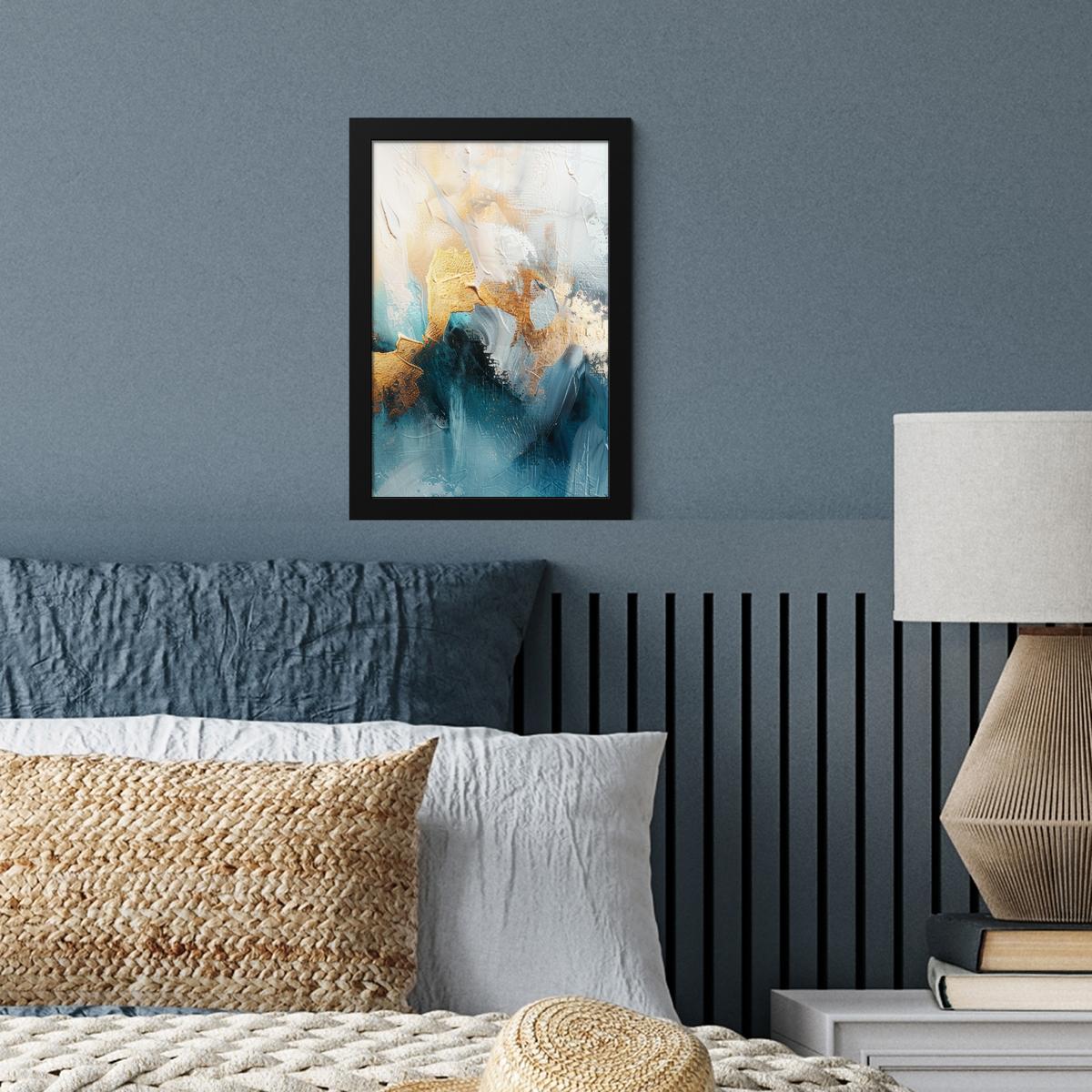 POSTER MIT RAHMEN Abstrakt - Kunst - Gold - Blau Poster 20x30 cm - Petrol, Papier (20/30cm) - MuchoWow