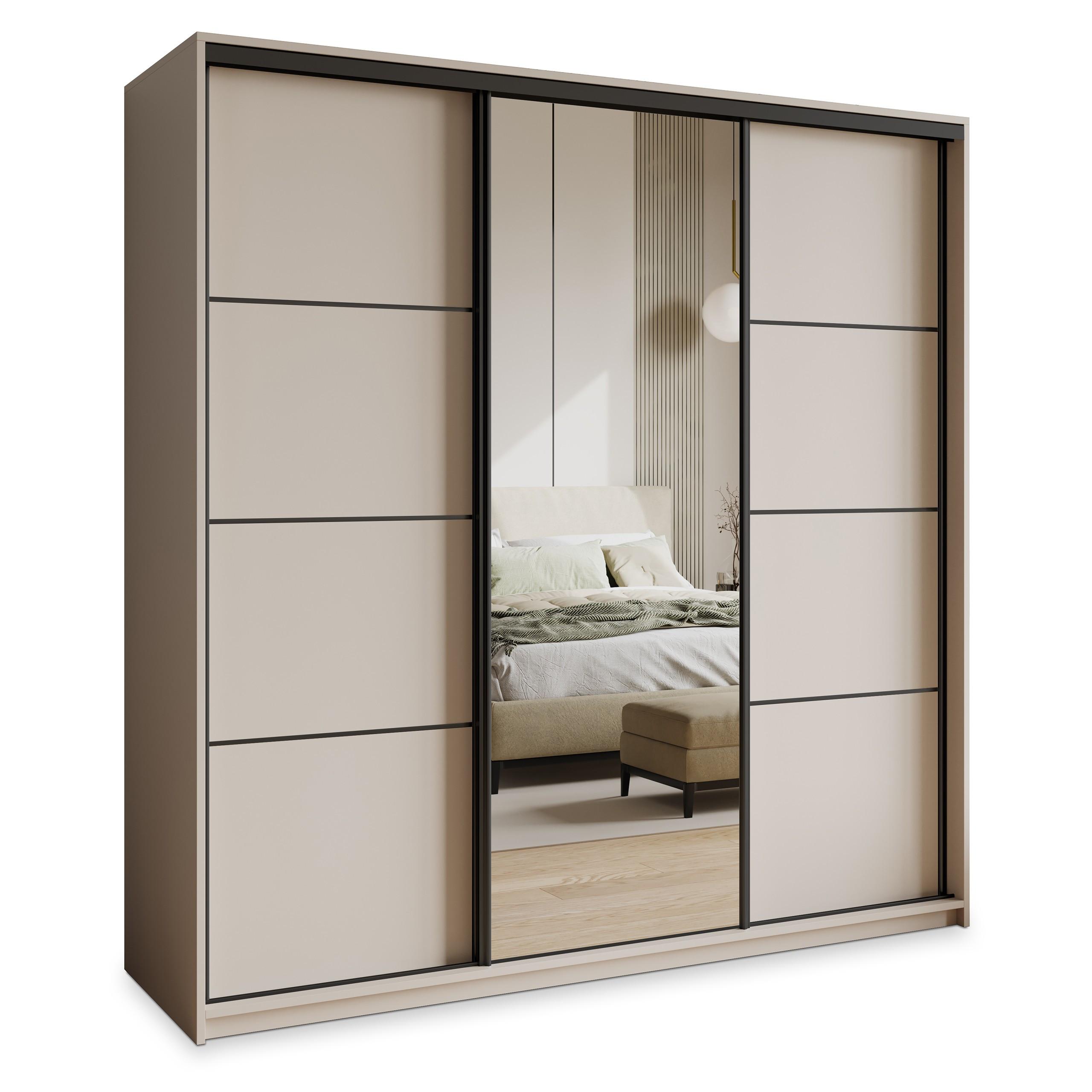 SCHWEBETÜRENSCHRANK VARO 200/205/60 cm 3-türig mit Spiegel Kaschmir - Kaschmir, Holzwerkstoff (200/205/60cm) - MASSENO